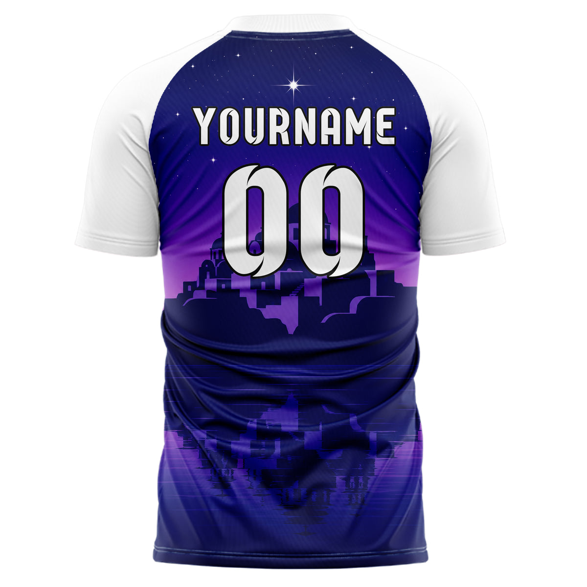 Marineblau Santorini Skyline Design 15-0449 individuelles Fußballtrikot back