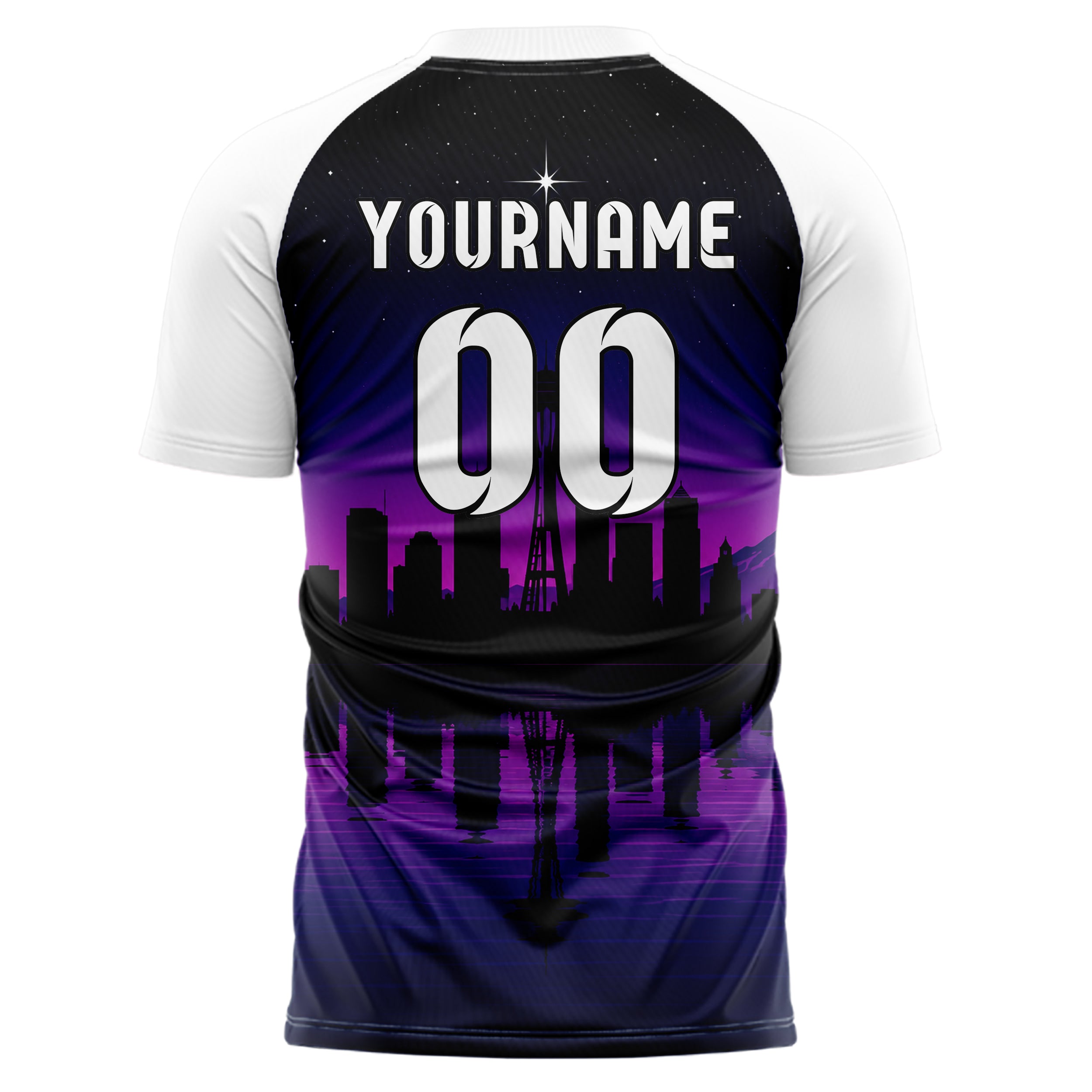 Schwarz Seattle Skyline Design 15-0058 individuelles Fußballtrikot back