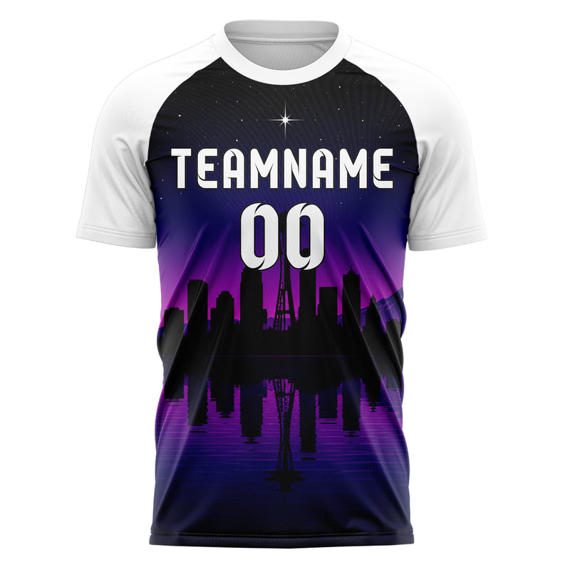 Schwarz Seattle Skyline Design 15-0058 individuelles Fußballtrikot front
