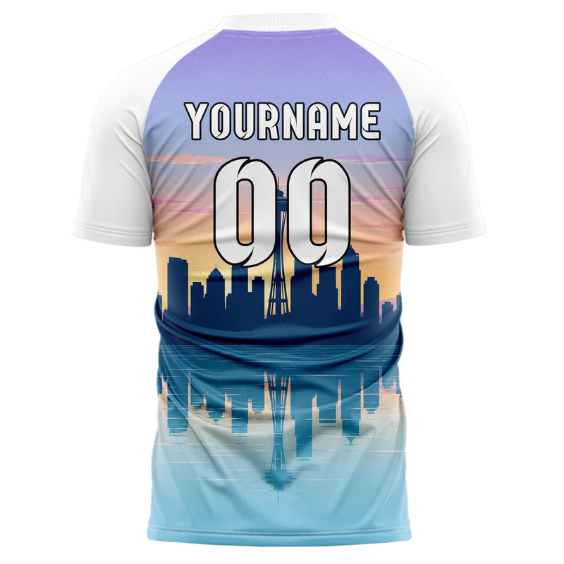 Hellblau Seattle Skyline Design 15-0054 individuelles Fußballtrikot back