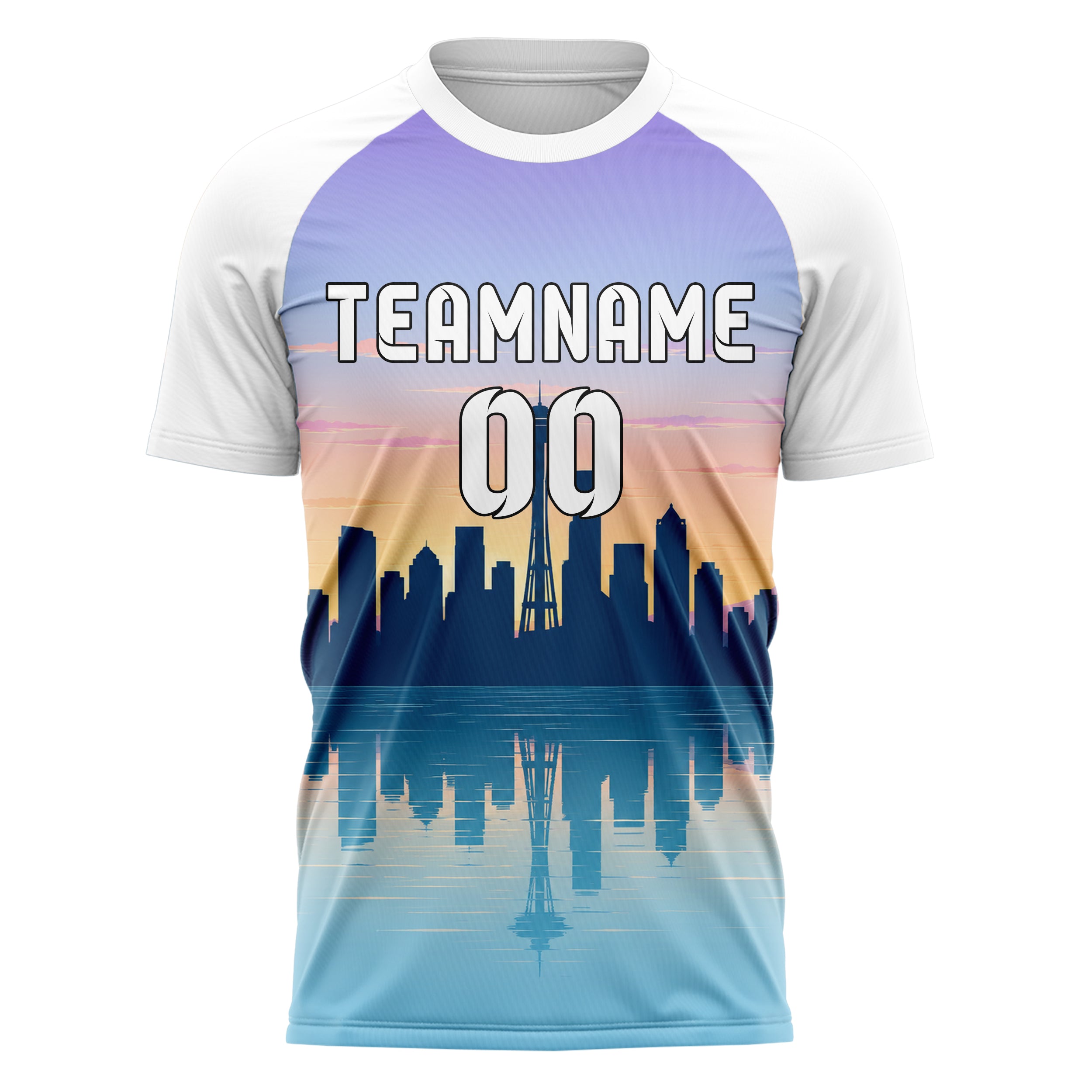 Hellblau Seattle Skyline Design 15-0054 individuelles Fußballtrikot front