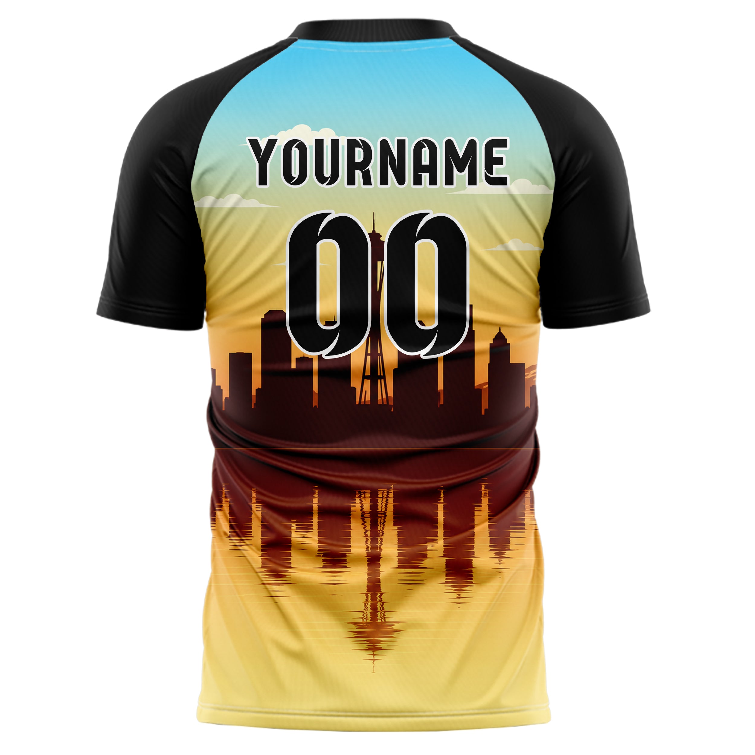 Gelb Seattle Skyline Design 15-0055 individuelles Fußballtrikot back