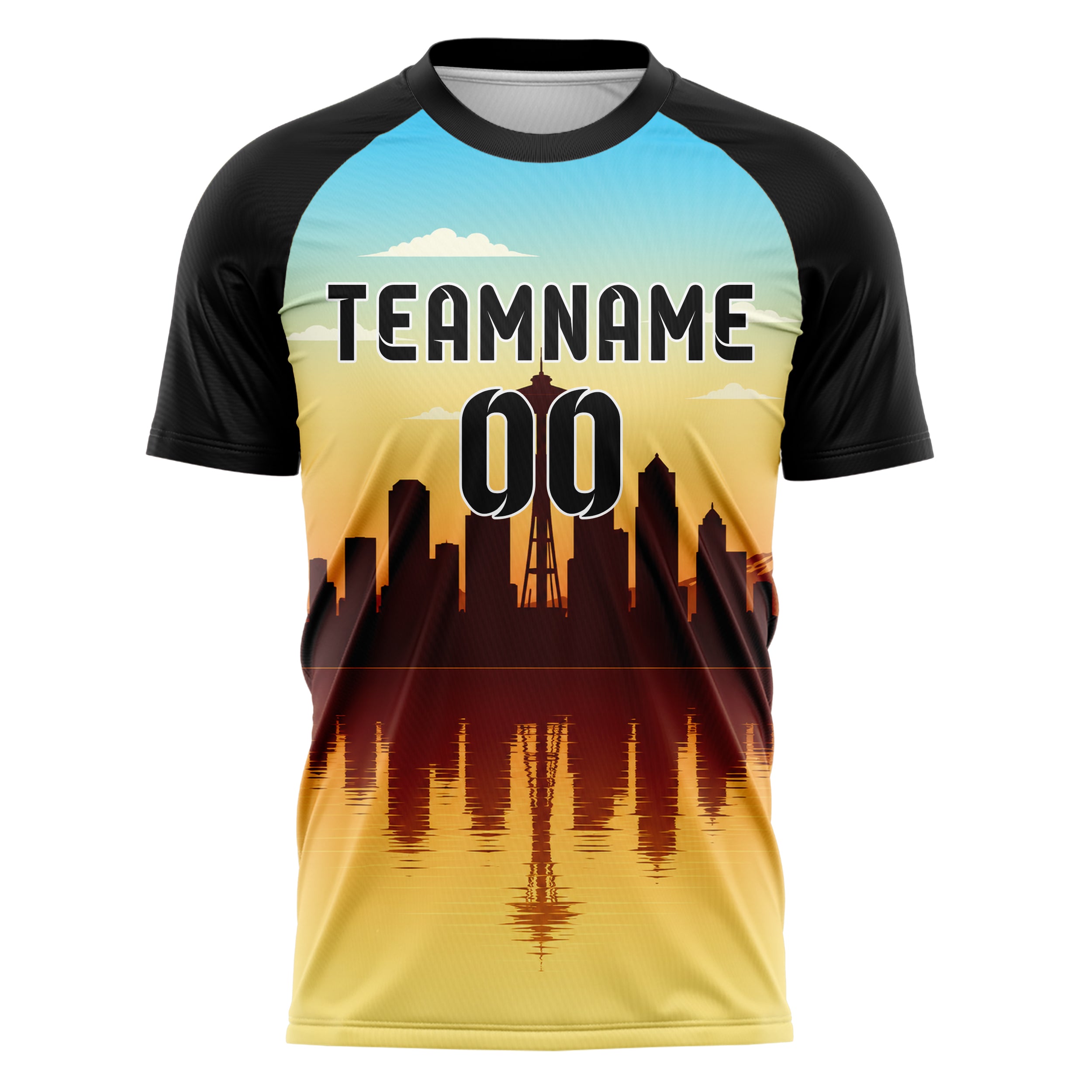 Gelb Seattle Skyline Design 15-0055 individuelles Fußballtrikot front