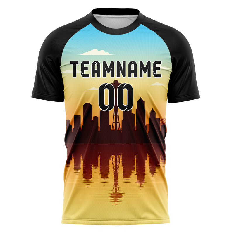 Gelb Seattle Skyline Design 15-0055 individuelles Fußballtrikot front