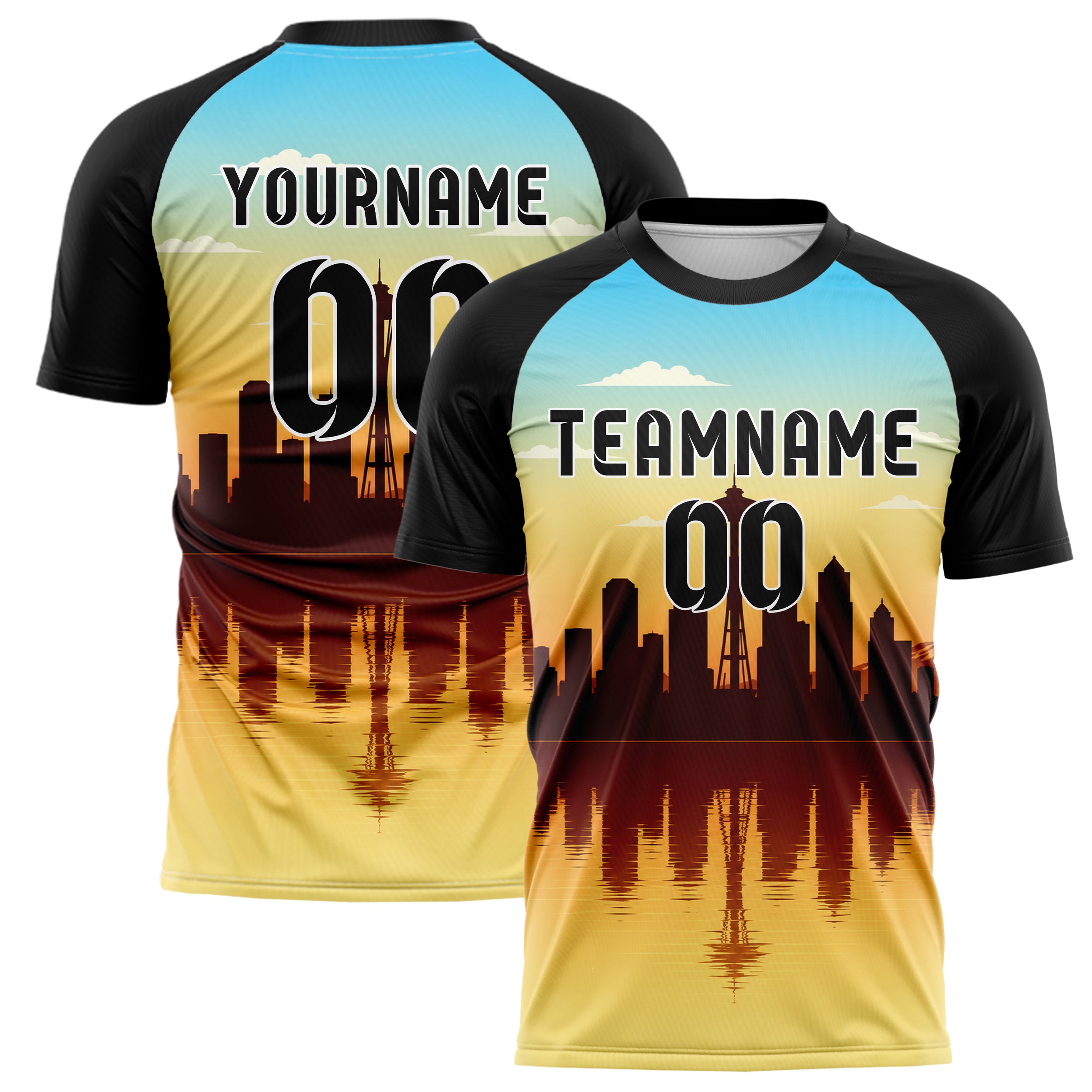 Gelb Seattle Skyline Design 15-0055 individuelles Fußballtrikot main
