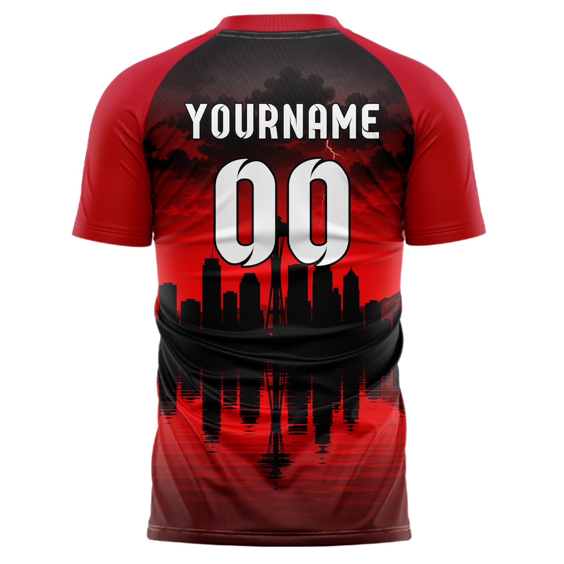 Schwarz Seattle Skyline Design 15-0057 individuelles Fußballtrikot back
