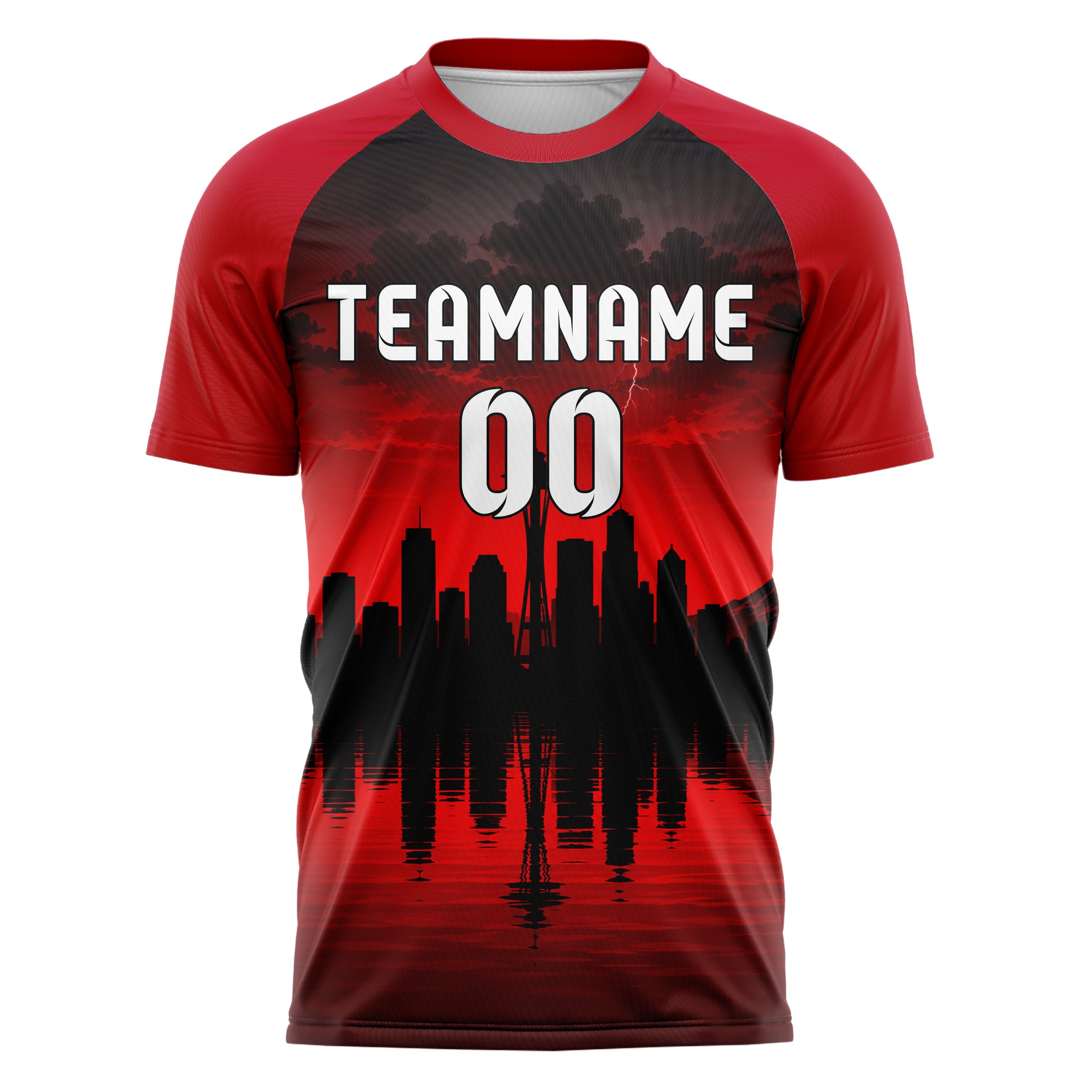 Schwarz Seattle Skyline Design 15-0057 individuelles Fußballtrikot front
