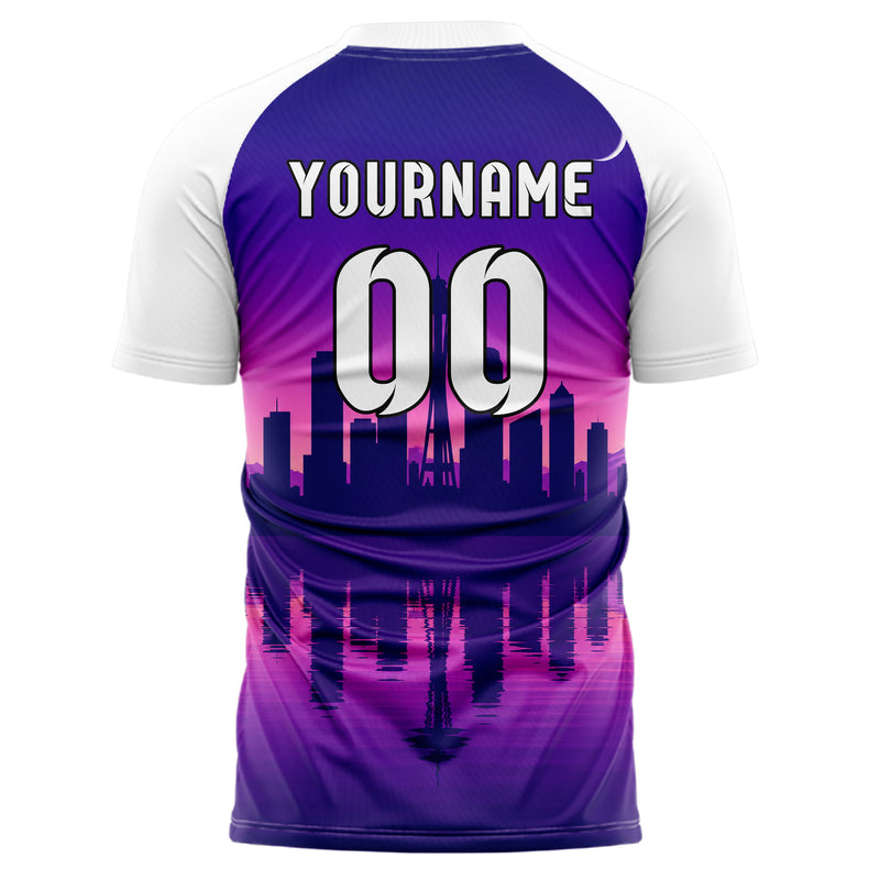 Lila Seattle Skyline Design 15-0056 individuelles Fußballtrikot back