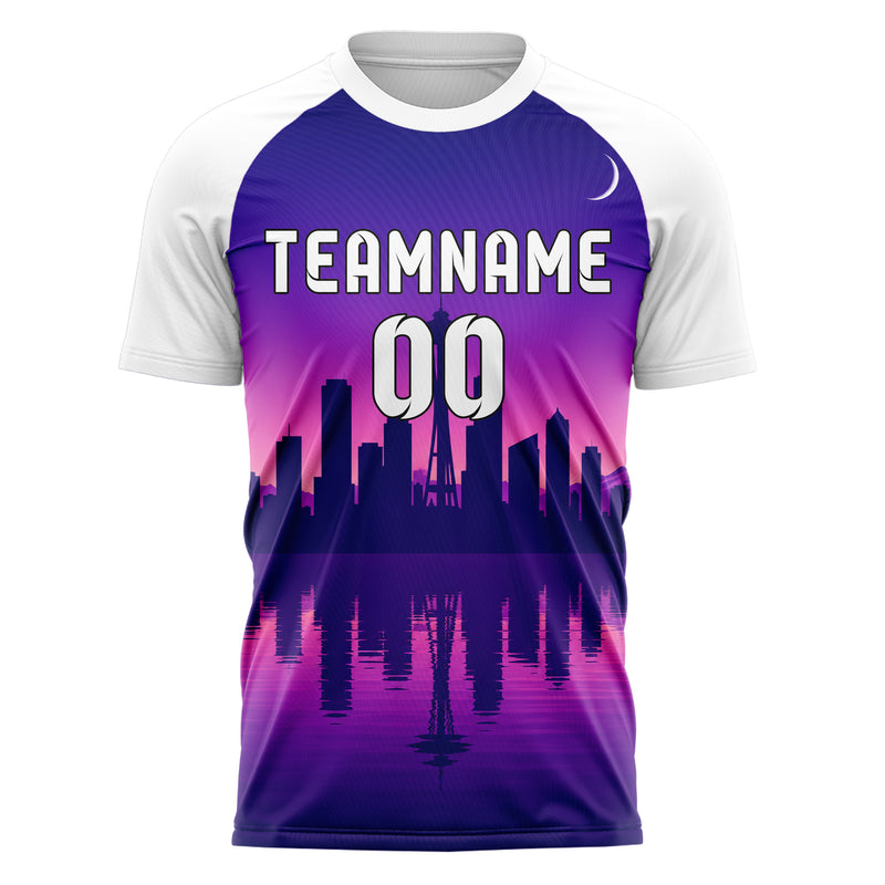 Lila Seattle Skyline Design 15-0056 individuelles Fußballtrikot front