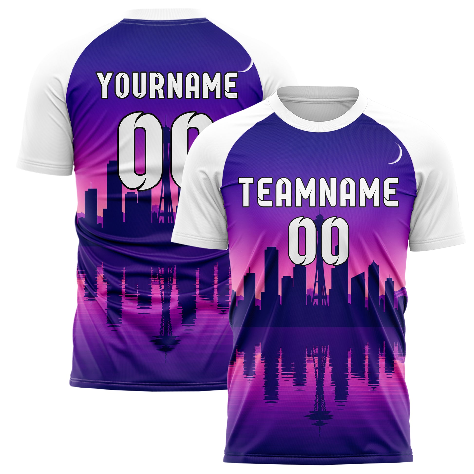 Lila Seattle Skyline Design 15-0056 individuelles Fußballtrikot main