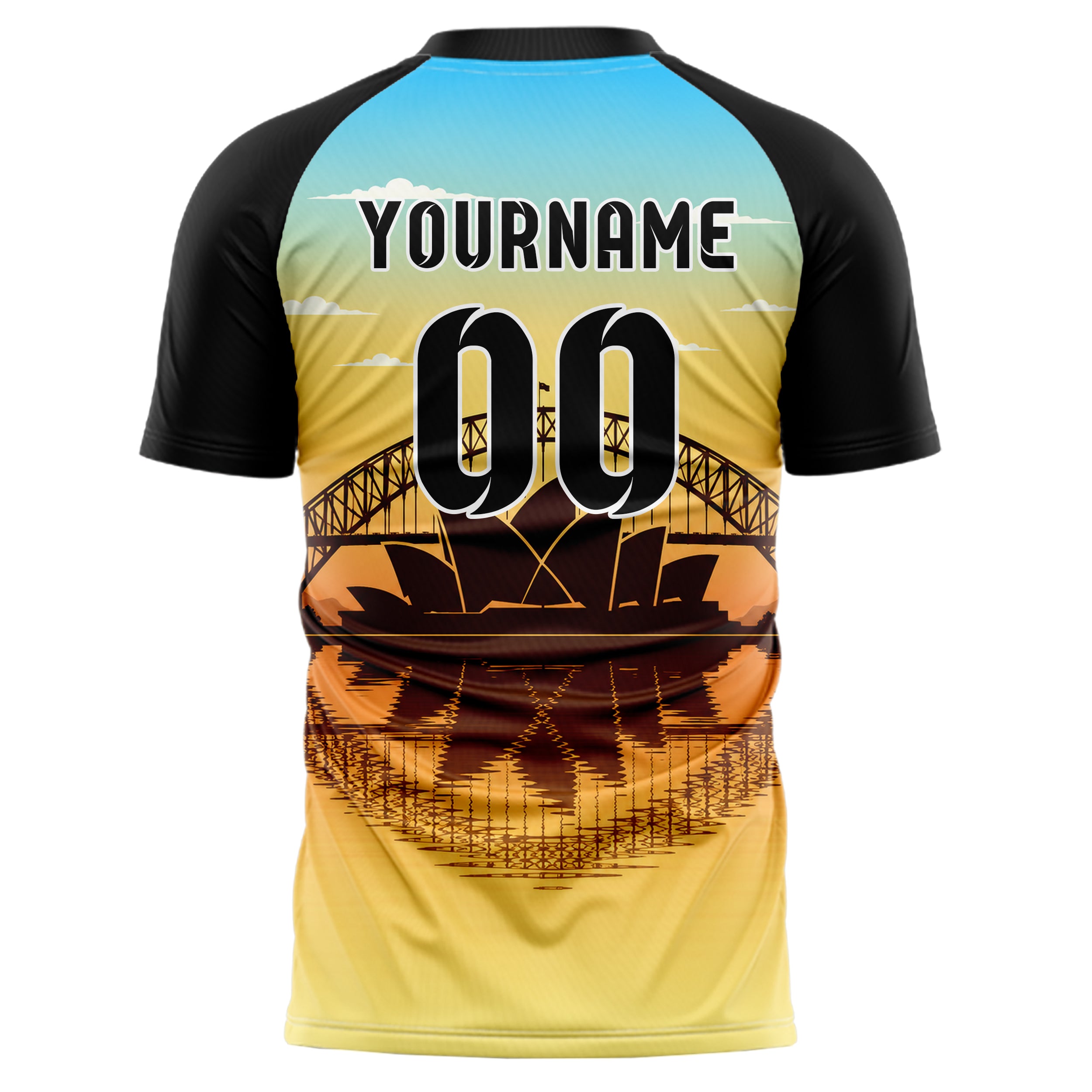 Gelb Sydney Skyline Design 15-0285 individuelles Fußballtrikot back