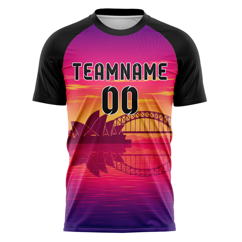 Hot Pink Sydney Skyline Design 15-0281 individuelles Fußballtrikot front
