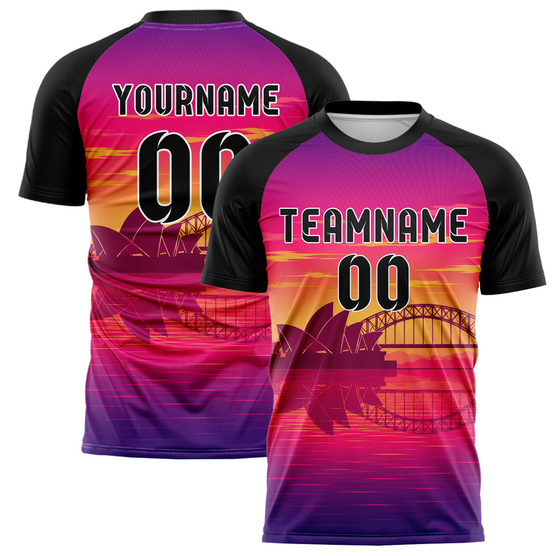 Hot Pink Sydney Skyline Design 15-0281 individuelles Fußballtrikot main