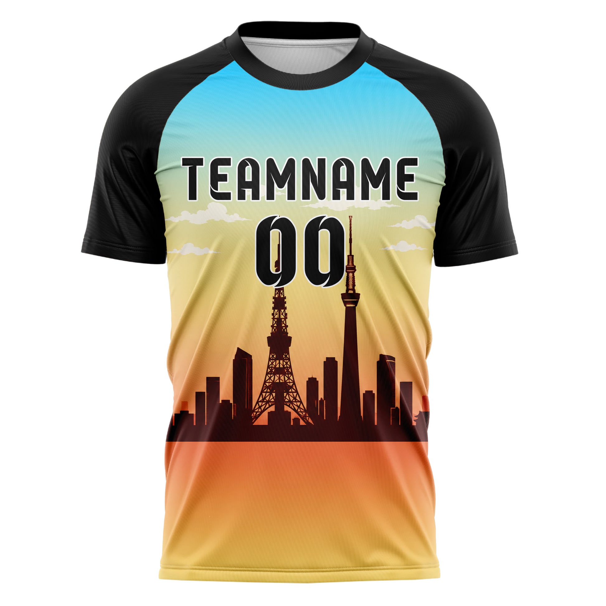 Gelb Tokyo Skyline Design 15-0305 individuelles Fußballtrikot front