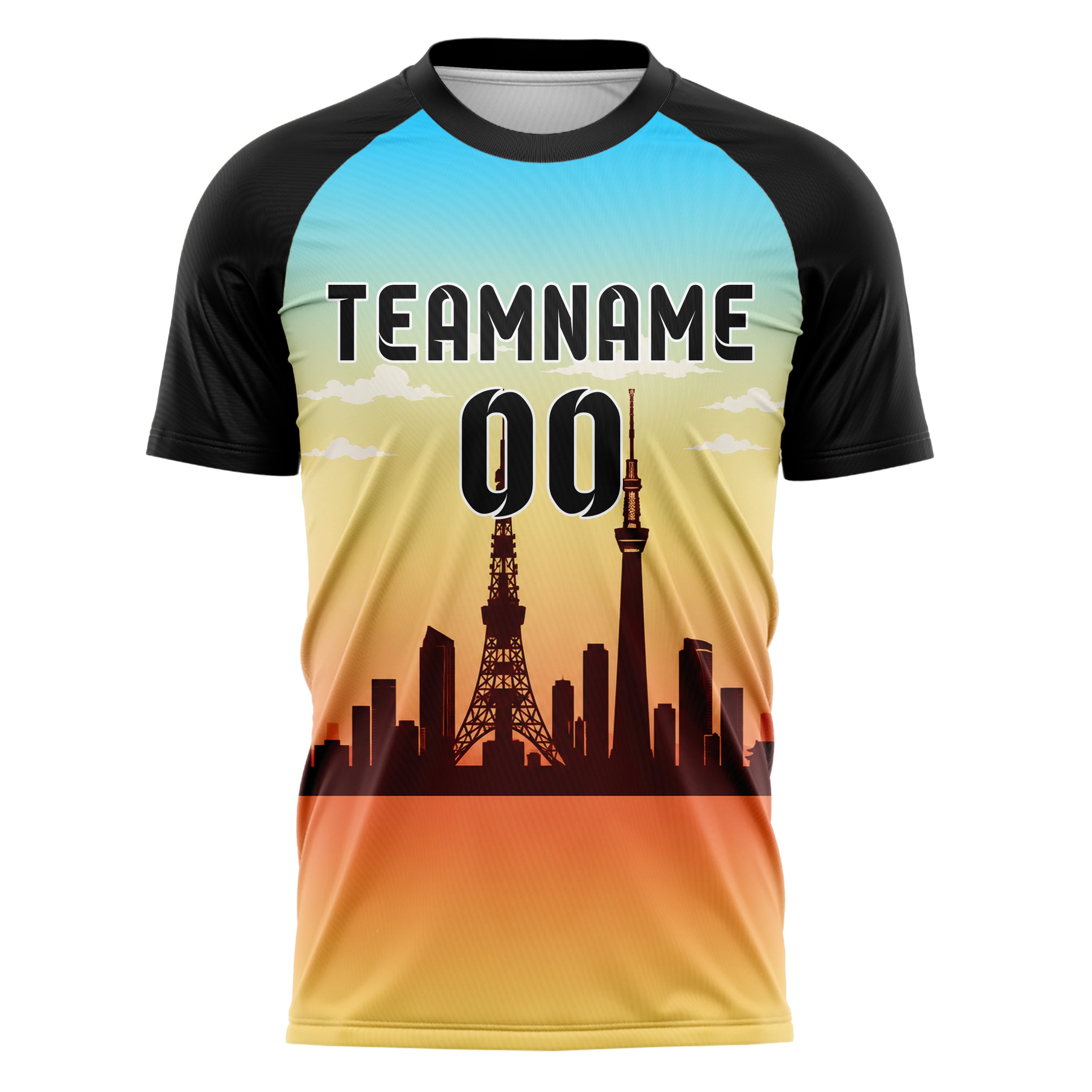 Gelb Tokyo Skyline Design 15-0305 individuelles Fußballtrikot front