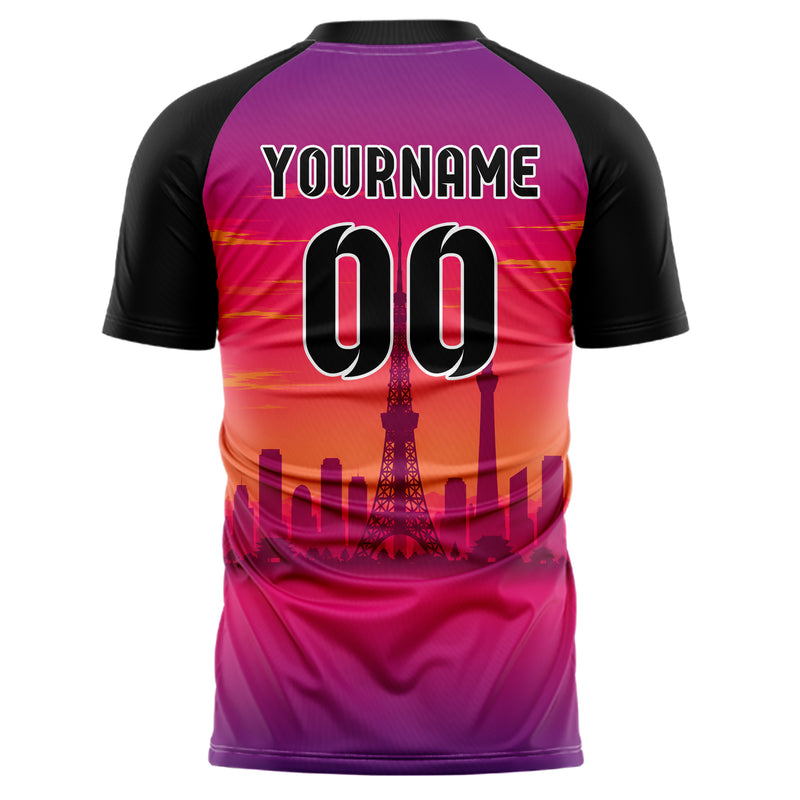 Hot Pink Tokyo Skyline Design 15-0301 individuelles Fußballtrikot back