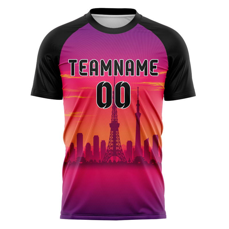 Hot Pink Tokyo Skyline Design 15-0301 individuelles Fußballtrikot front