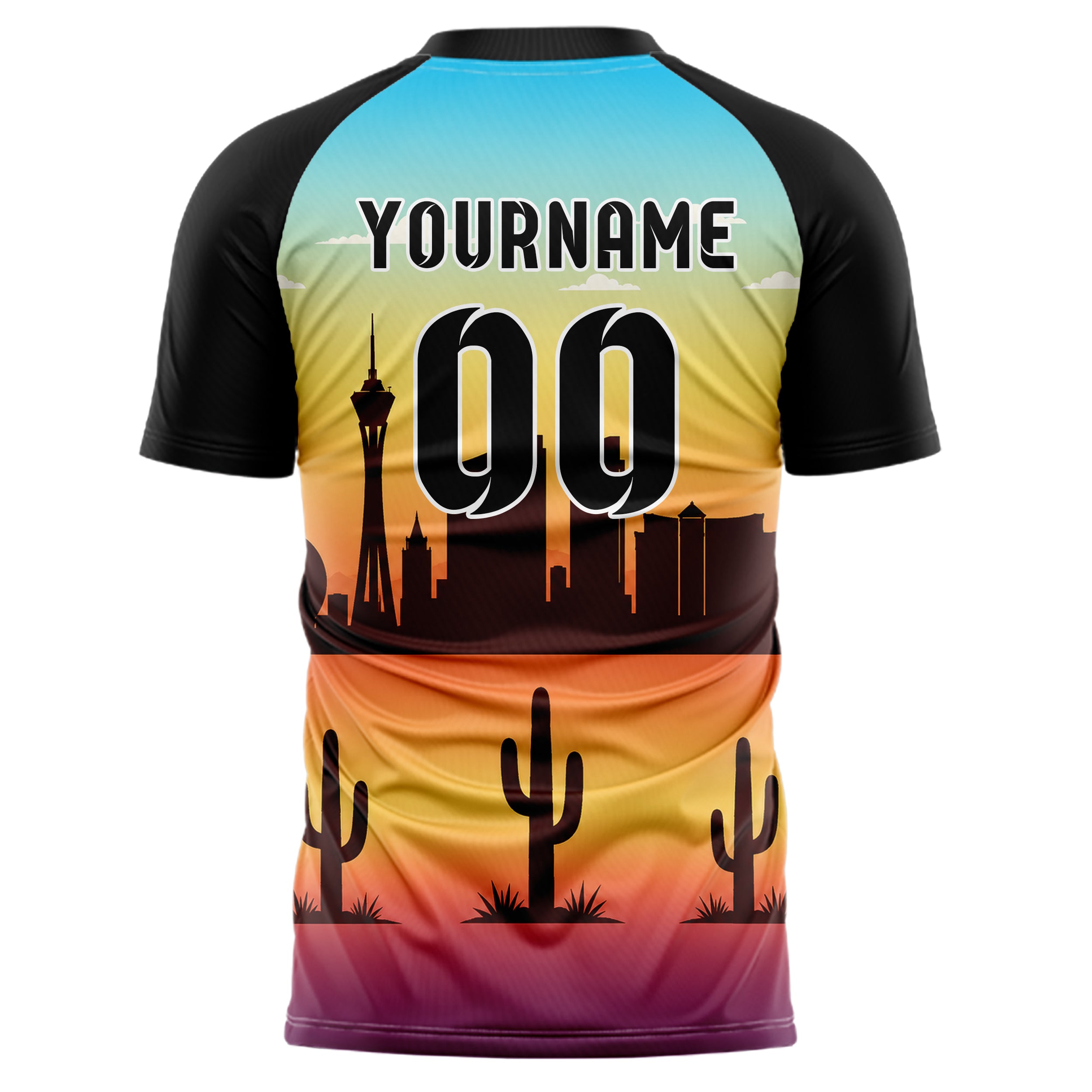Gelb Las Vegas Skyline Design 15-0085 individuelles Fußballtrikot back
