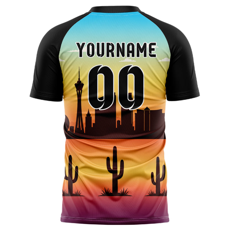 Gelb Las Vegas Skyline Design 15-0085 individuelles Fußballtrikot back