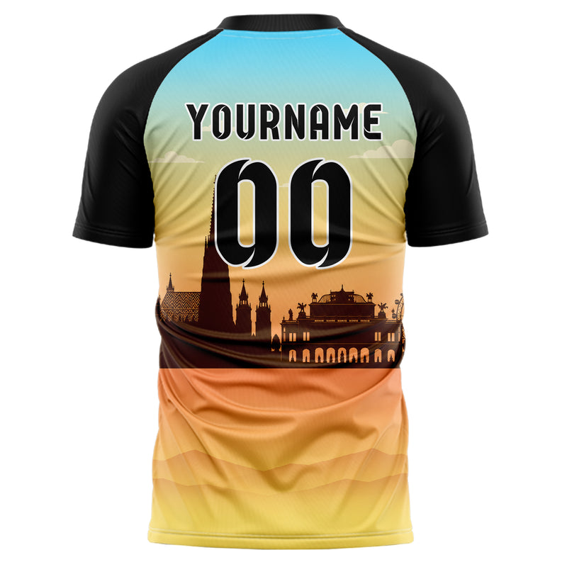 Gelb Vienna Skyline Design 15-0185 individuelles Fußballtrikot back