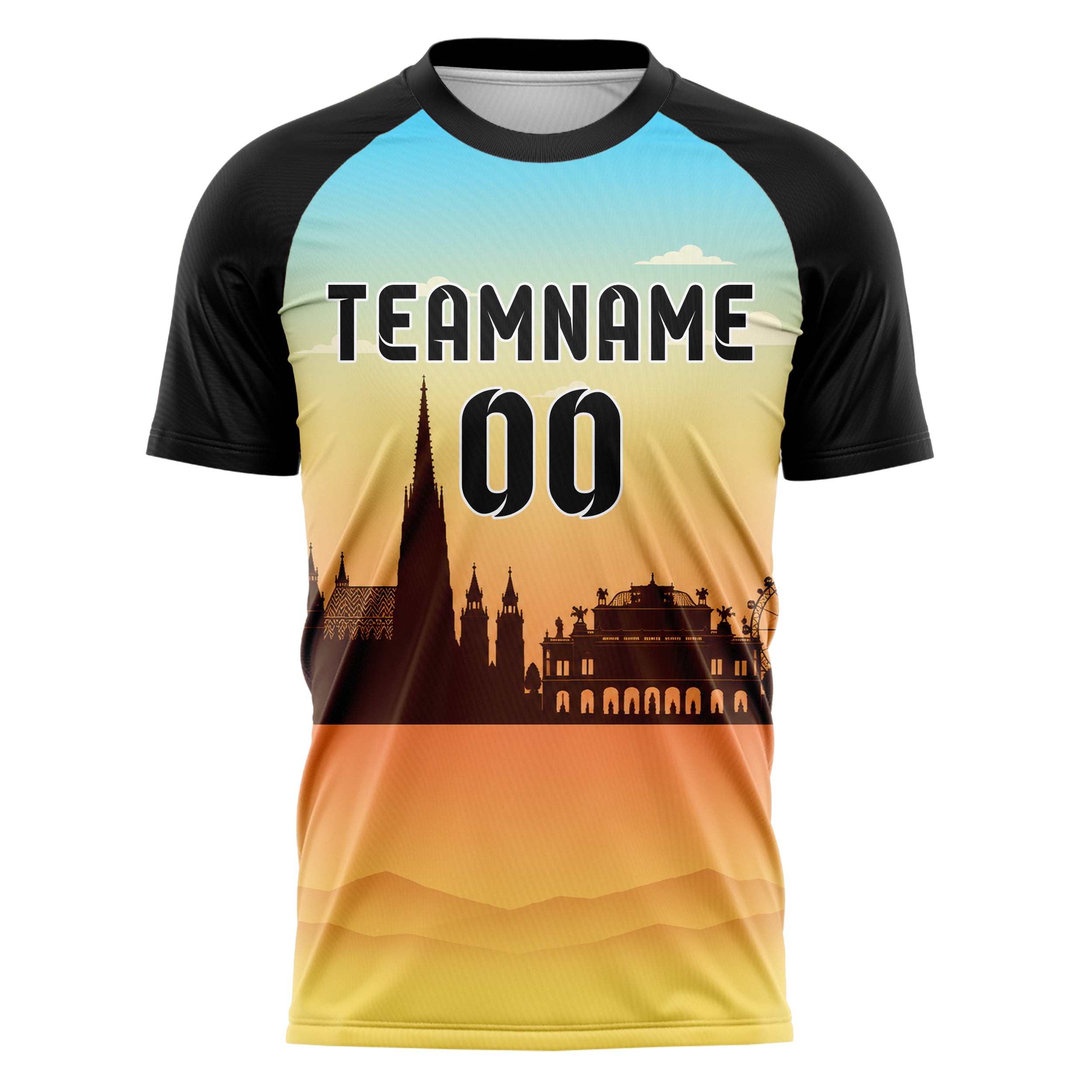 Gelb Vienna Skyline Design 15-0185 individuelles Fußballtrikot front