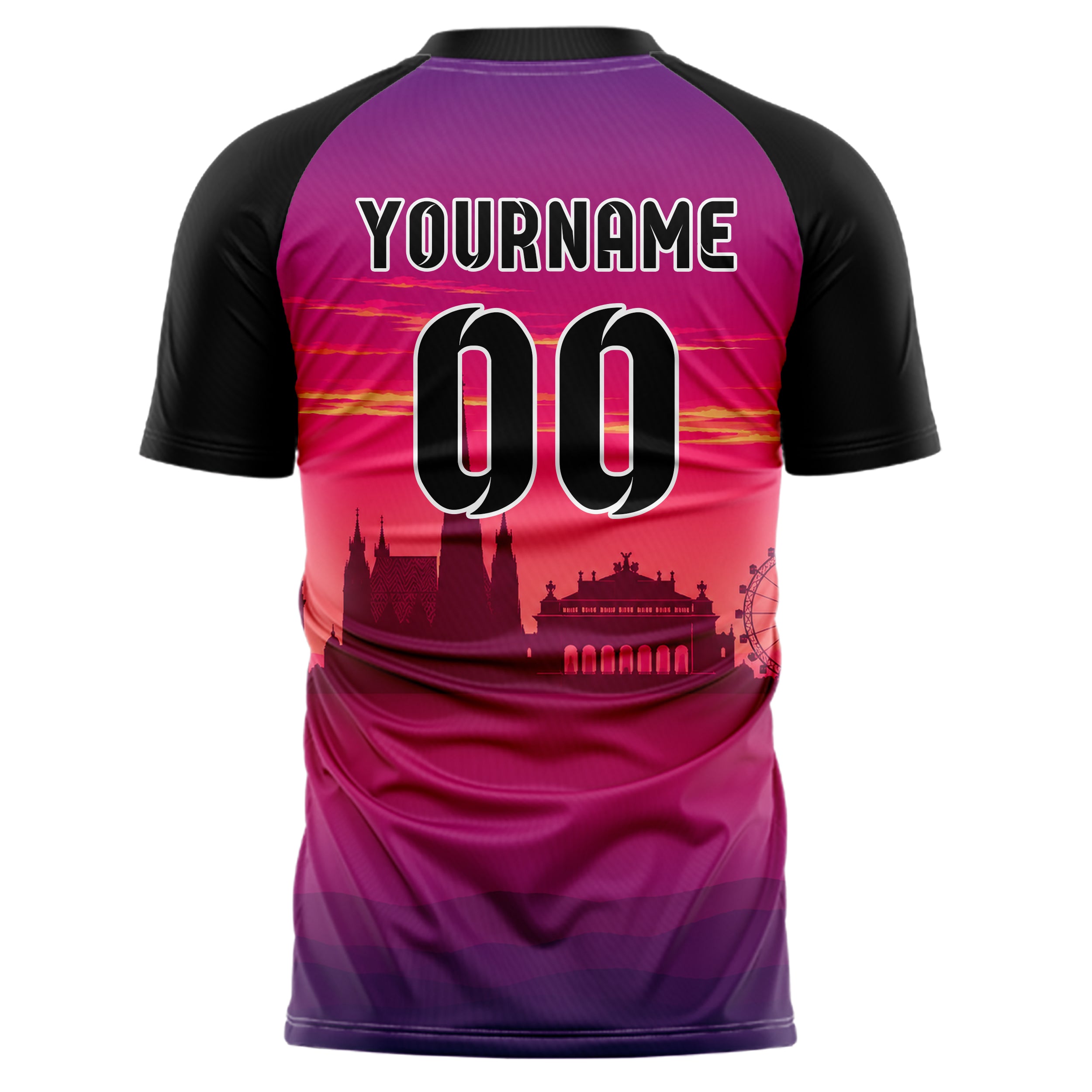Hot Pink Vienna Skyline Design 15-0181 individuelles Fußballtrikot back