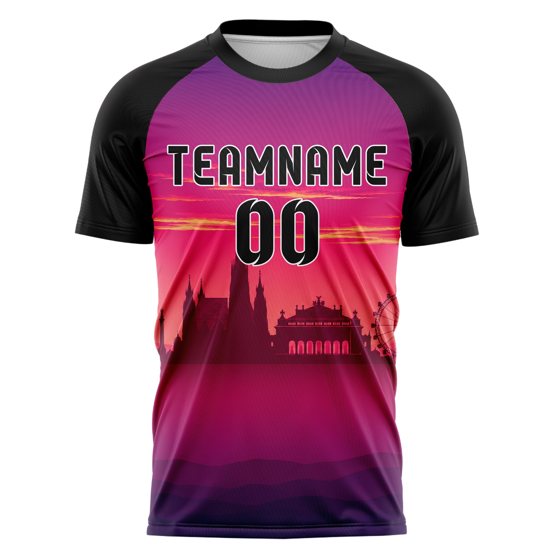 Hot Pink Vienna Skyline Design 15-0181 individuelles Fußballtrikot front