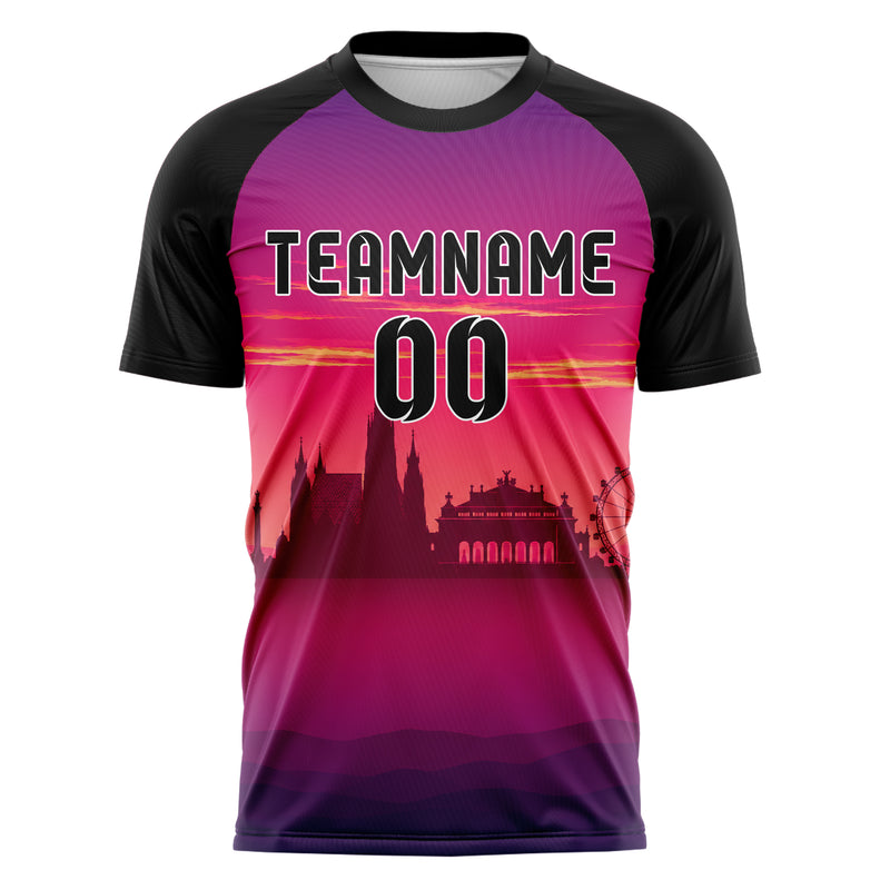 Hot Pink Vienna Skyline Design 15-0181 individuelles Fußballtrikot front