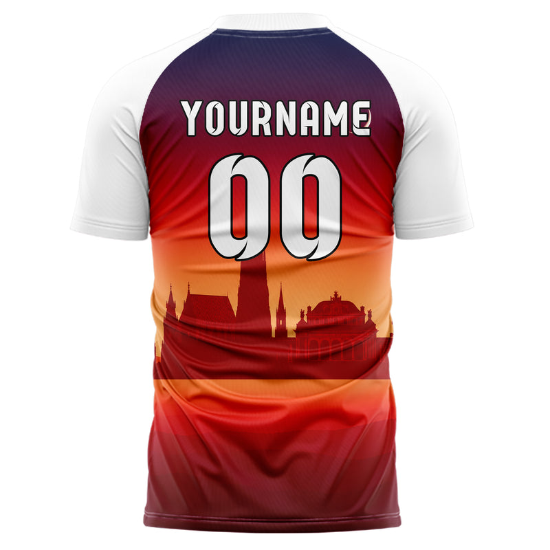 Rot Vienna Skyline Design 15-0183 individuelles Fußballtrikot back