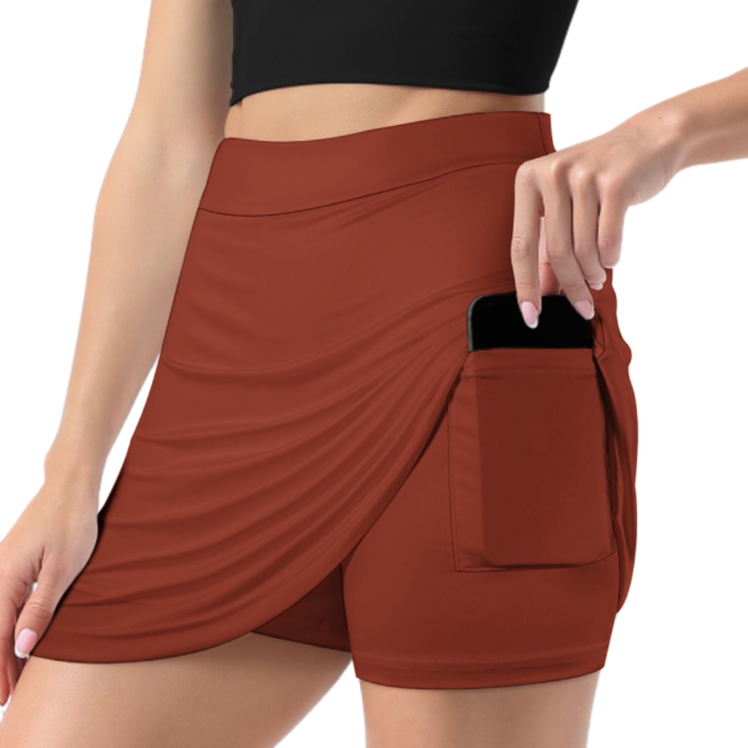 Maßgeschneidertes Korallenrot Braun A-Linien Skort
