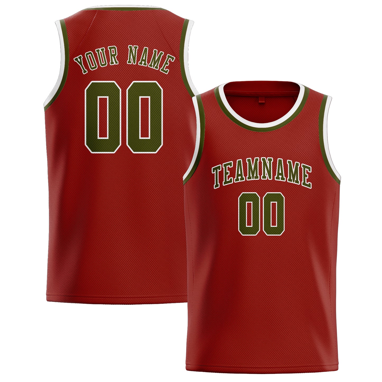 Benutzerdefiniertes Professionelles Korallenrot Dunkles Oliv Basketballtrikot
