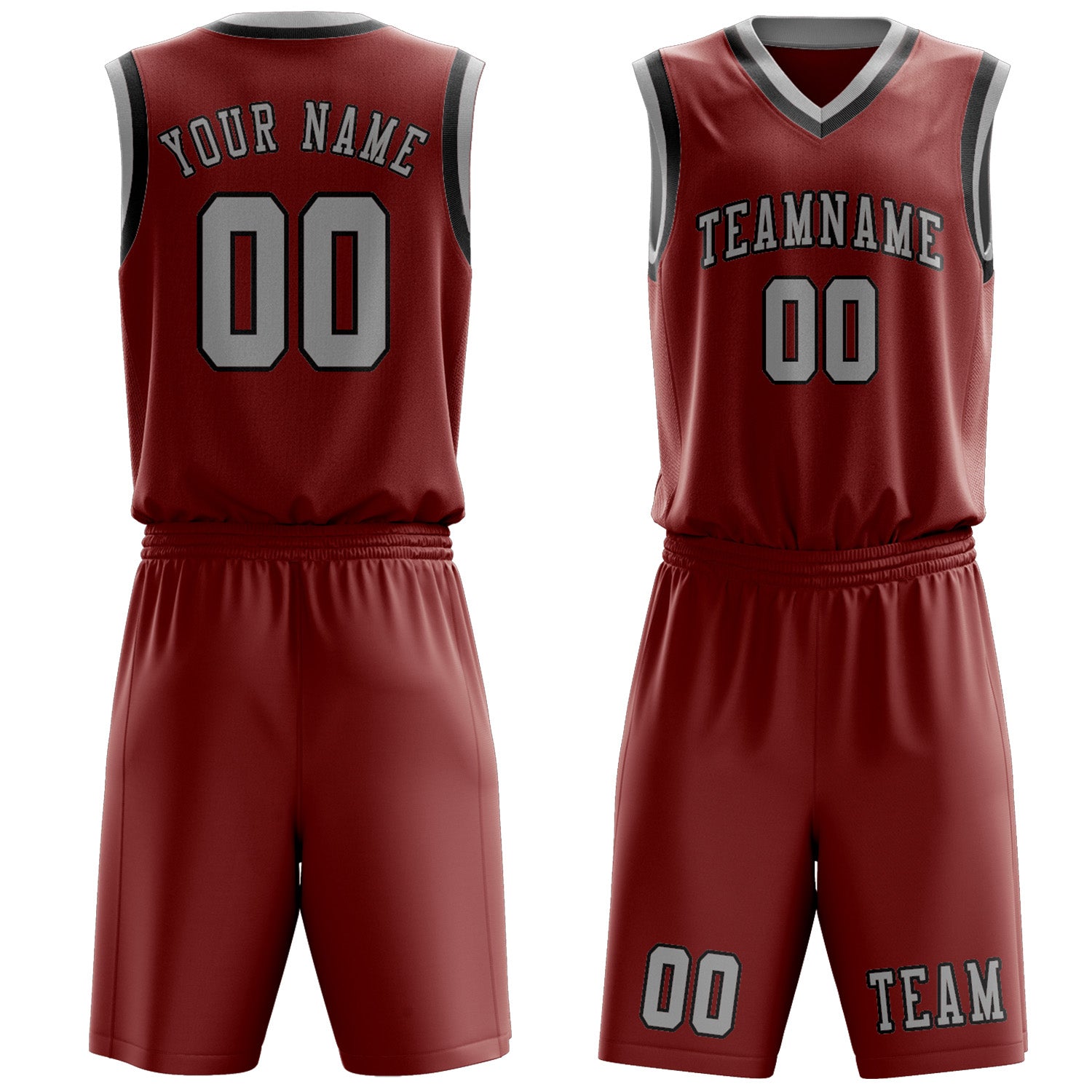 Benutzerdefiniertes Professionelles Korallenrot Grau Basketballtrikot-Set