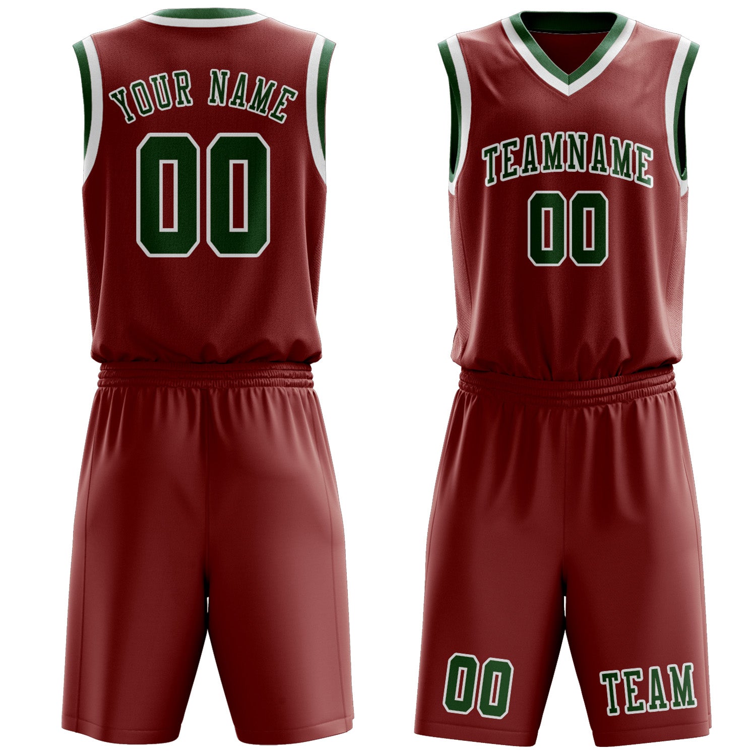Benutzerdefiniertes Professionelles Korallenrot Moosgrün Basketballtrikot-Set