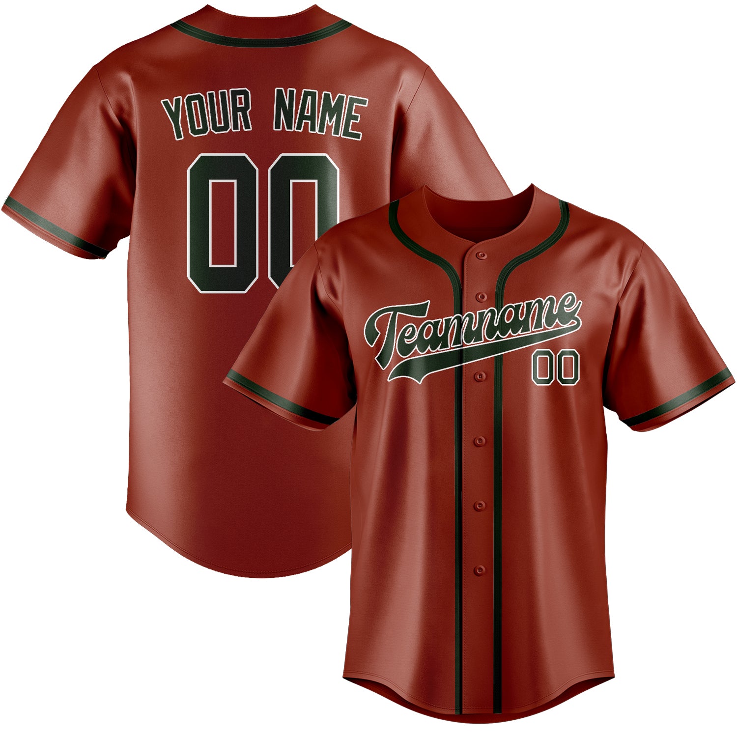 Benutzerdefiniertes Professionelles Korallenrot Tannengrün Baseballtrikot