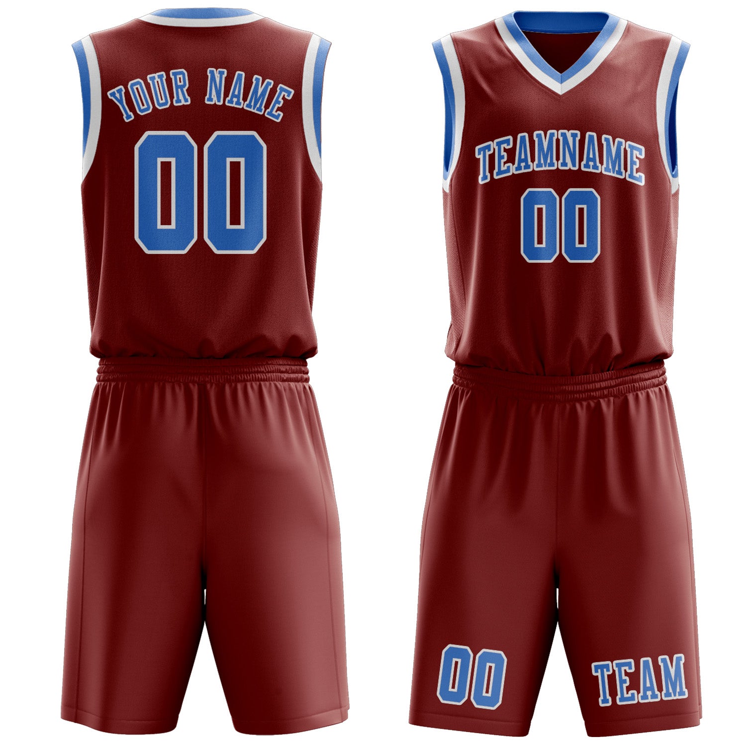 Benutzerdefiniertes Professionelles Korallenrot Hellblau Basketballtrikot-Set