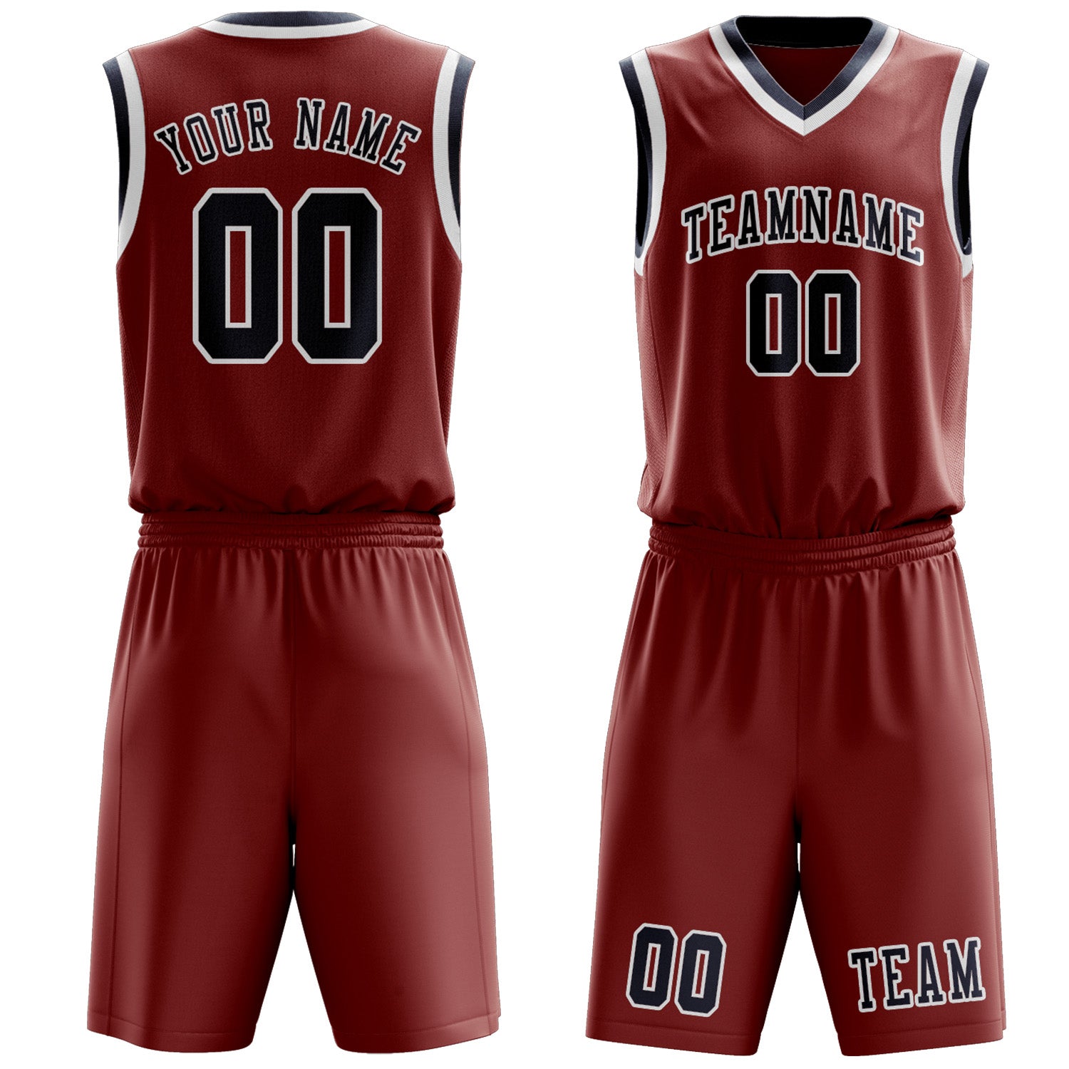 Benutzerdefiniertes Professionelles Korallenrot Marineblau Basketballtrikot-Set