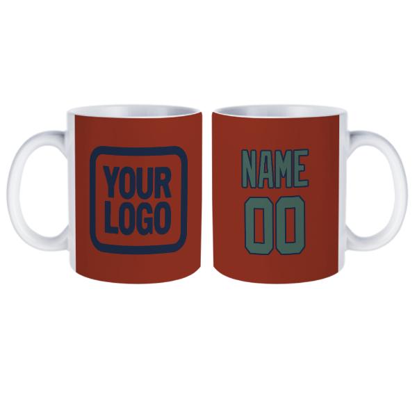 Tazza personalizzata color corallo rosso e verde acqua