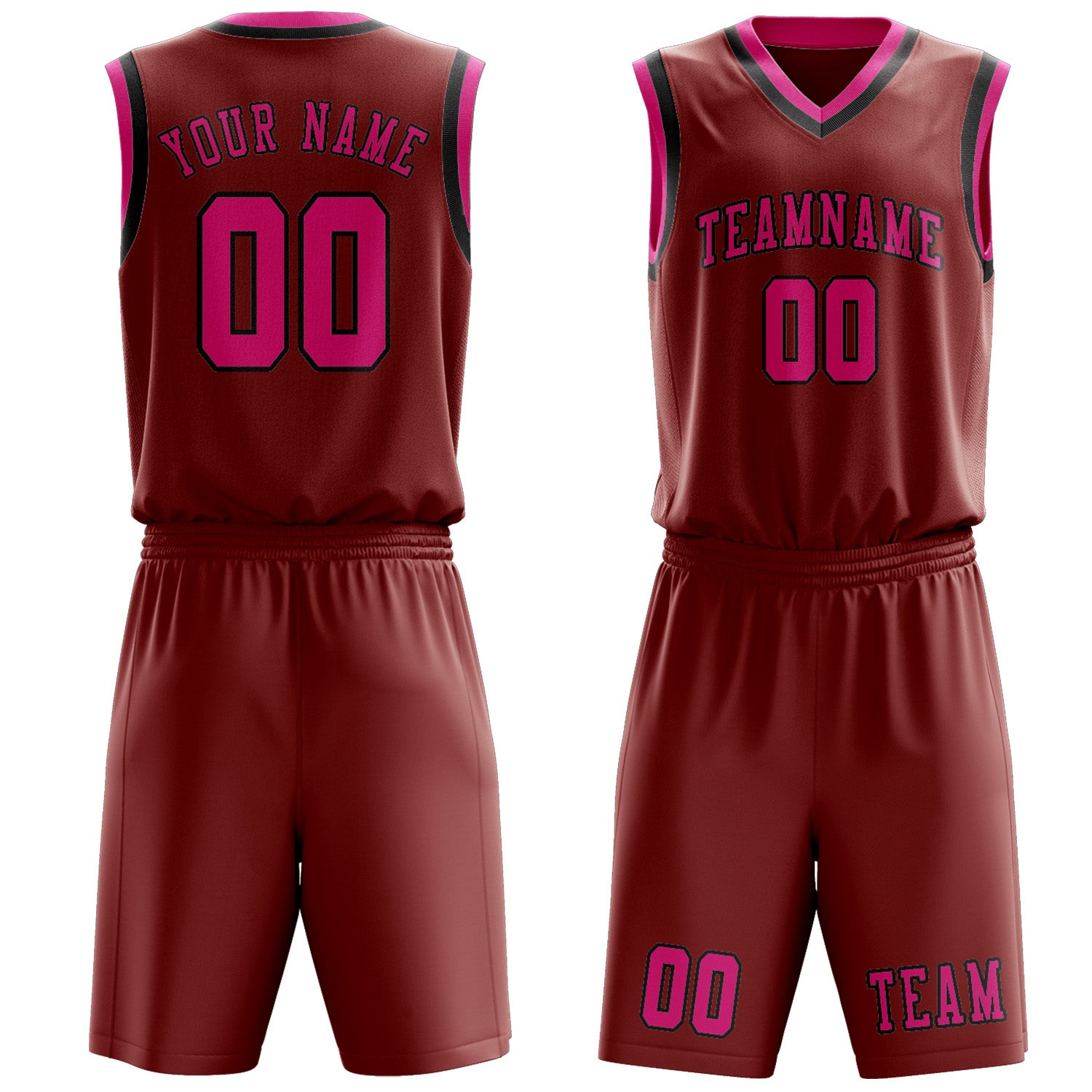 Benutzerdefiniertes Professionelles Korallenrot Rosarot Basketballtrikot-Set