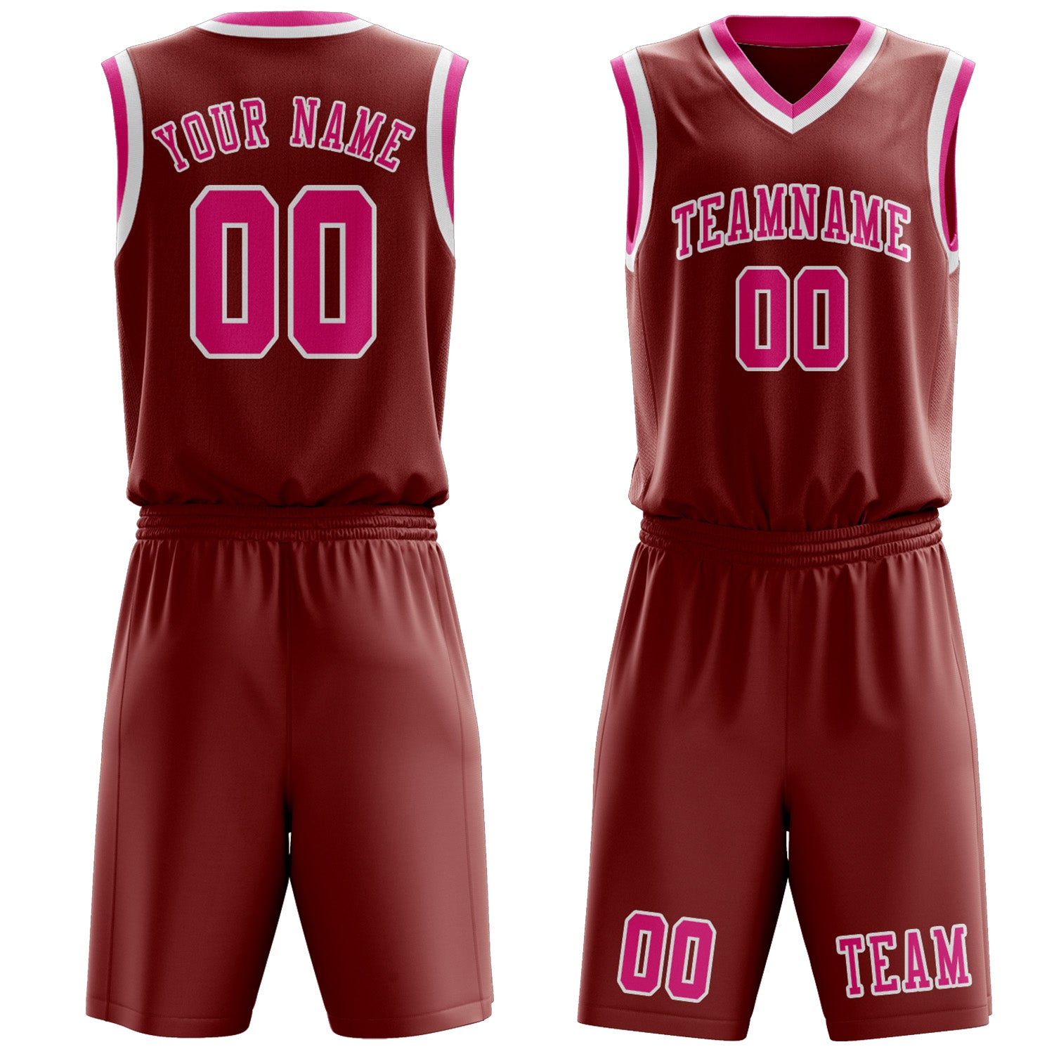 Benutzerdefiniertes Professionelles Korallenrot Rosarot Basketballtrikot-Set