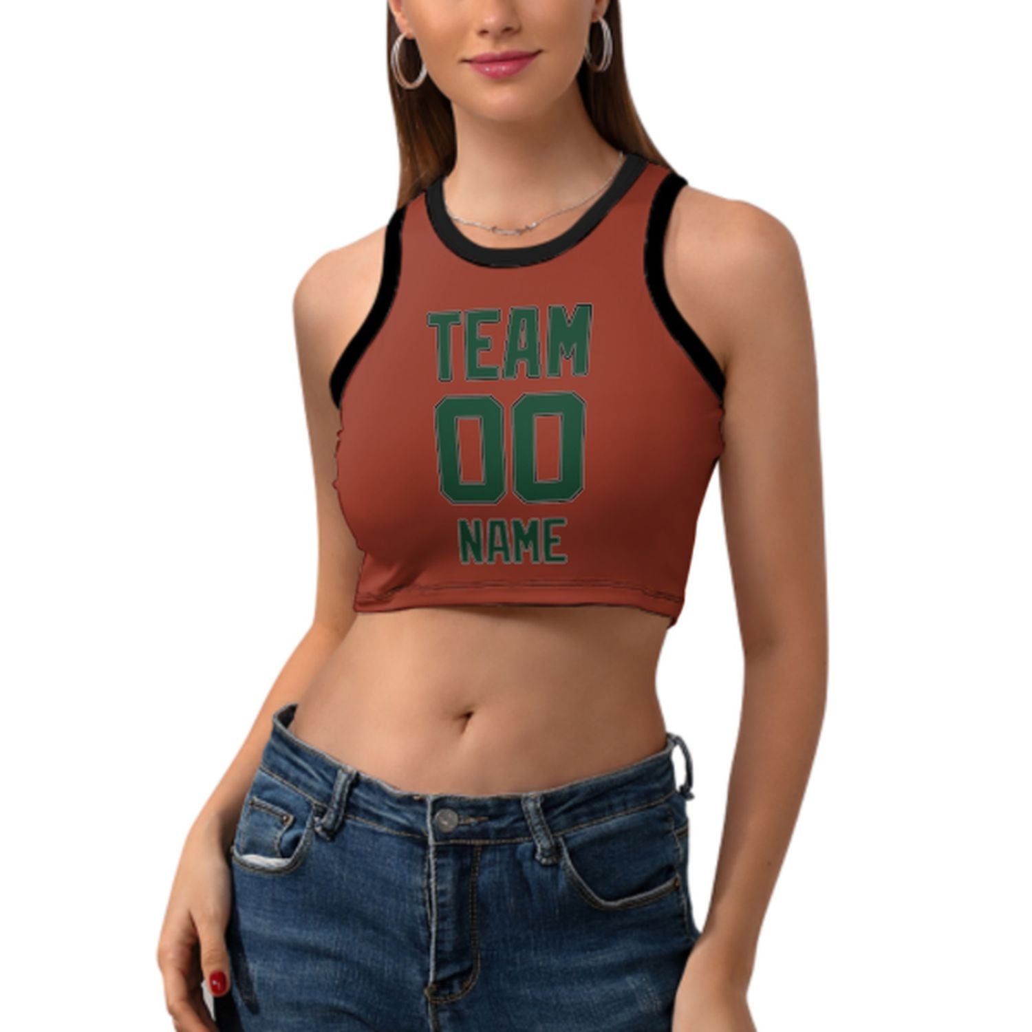 Skræddersyet koralrød mos -grøn ærmeløs tank top
