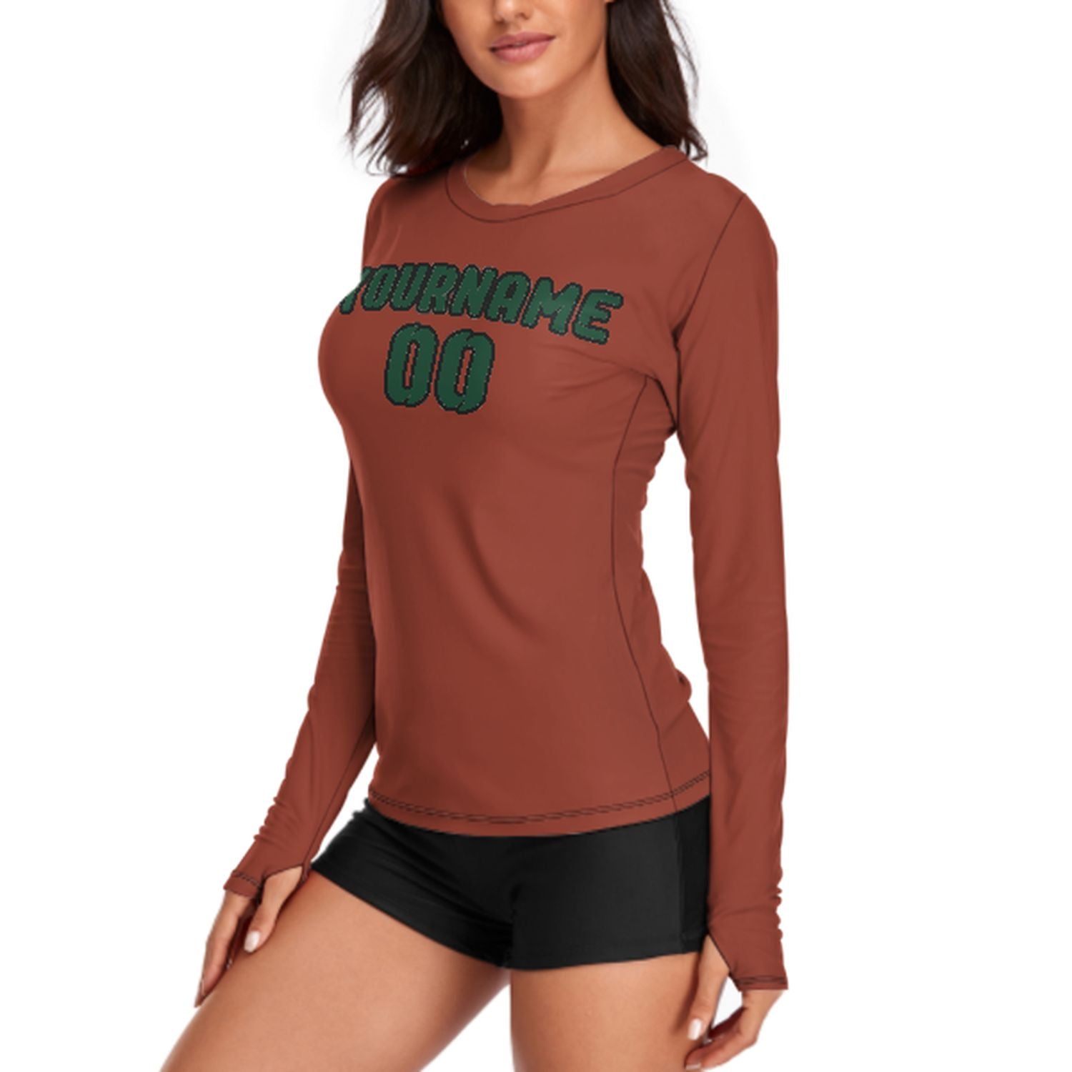 Maßgeschneidertes Korallenrot Moosgrün Damen Langarmshirt