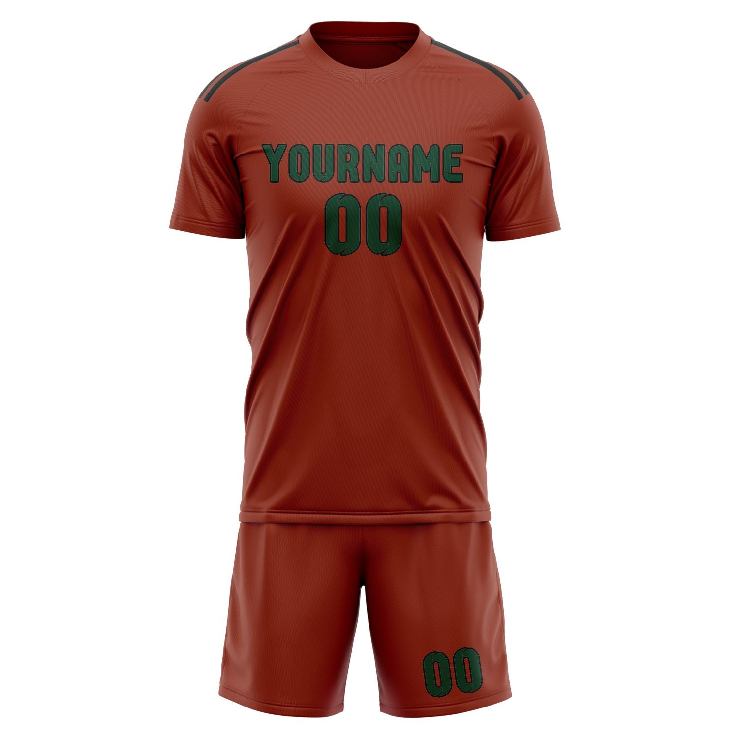 Maßgeschneidertes Professionelles Korallenrot Moosgrün Fußballtrikot-Set