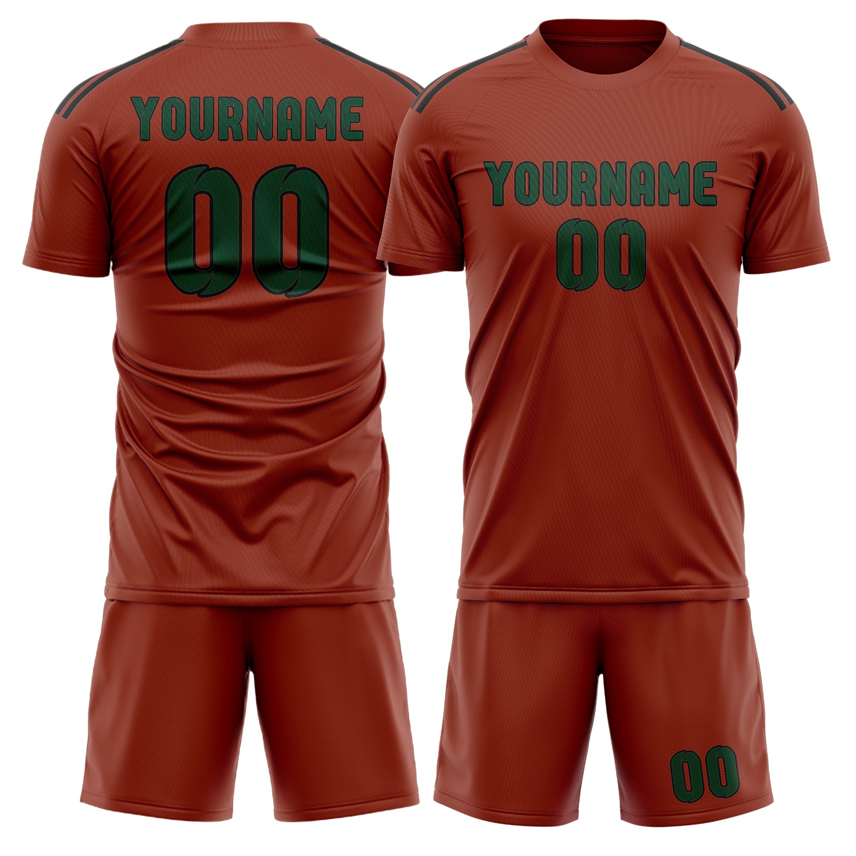 Maßgeschneidertes Professionelles Korallenrot Moosgrün Fußballtrikot-Set
