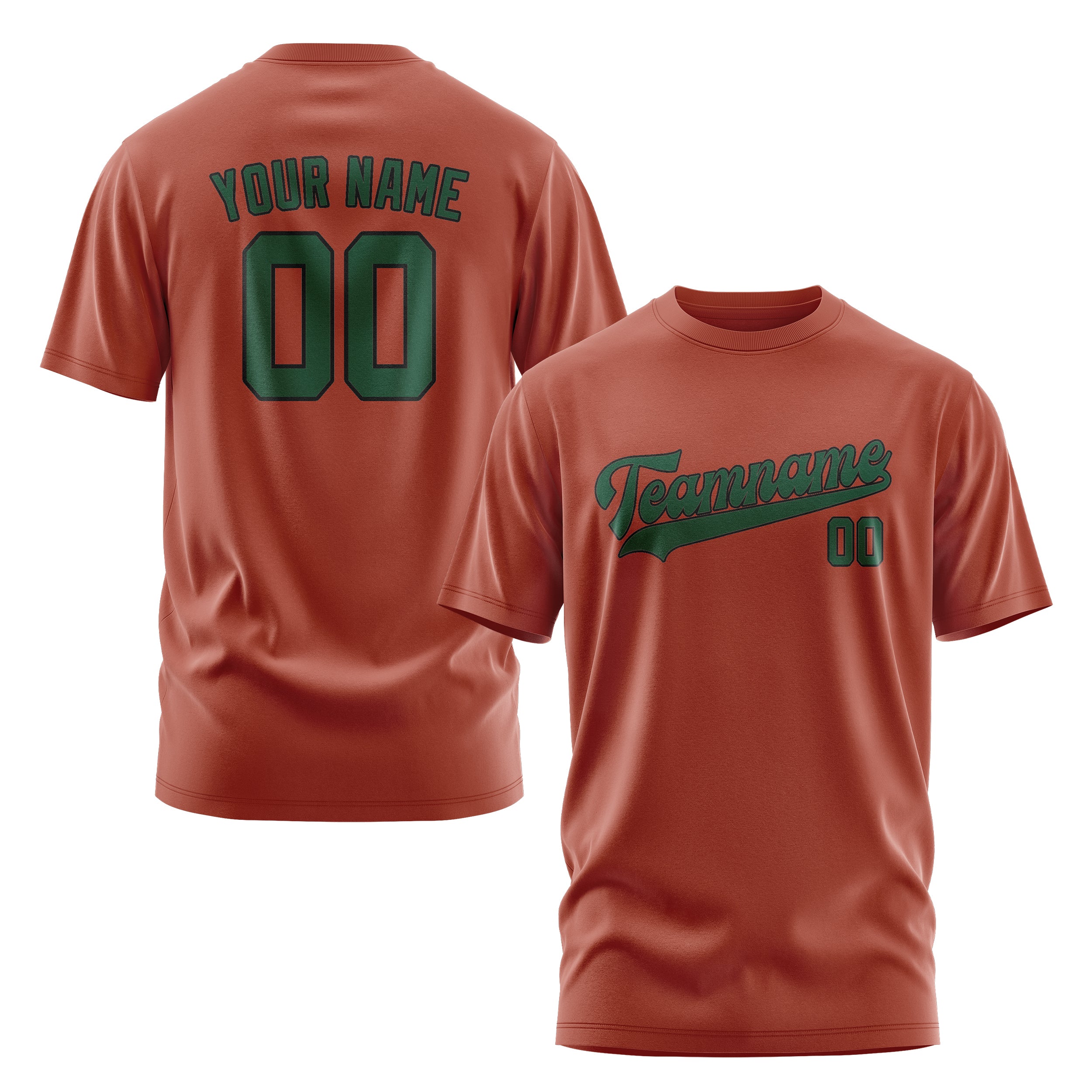 Maßgeschneidertes Korallenrot Moosgrün T-Shirt