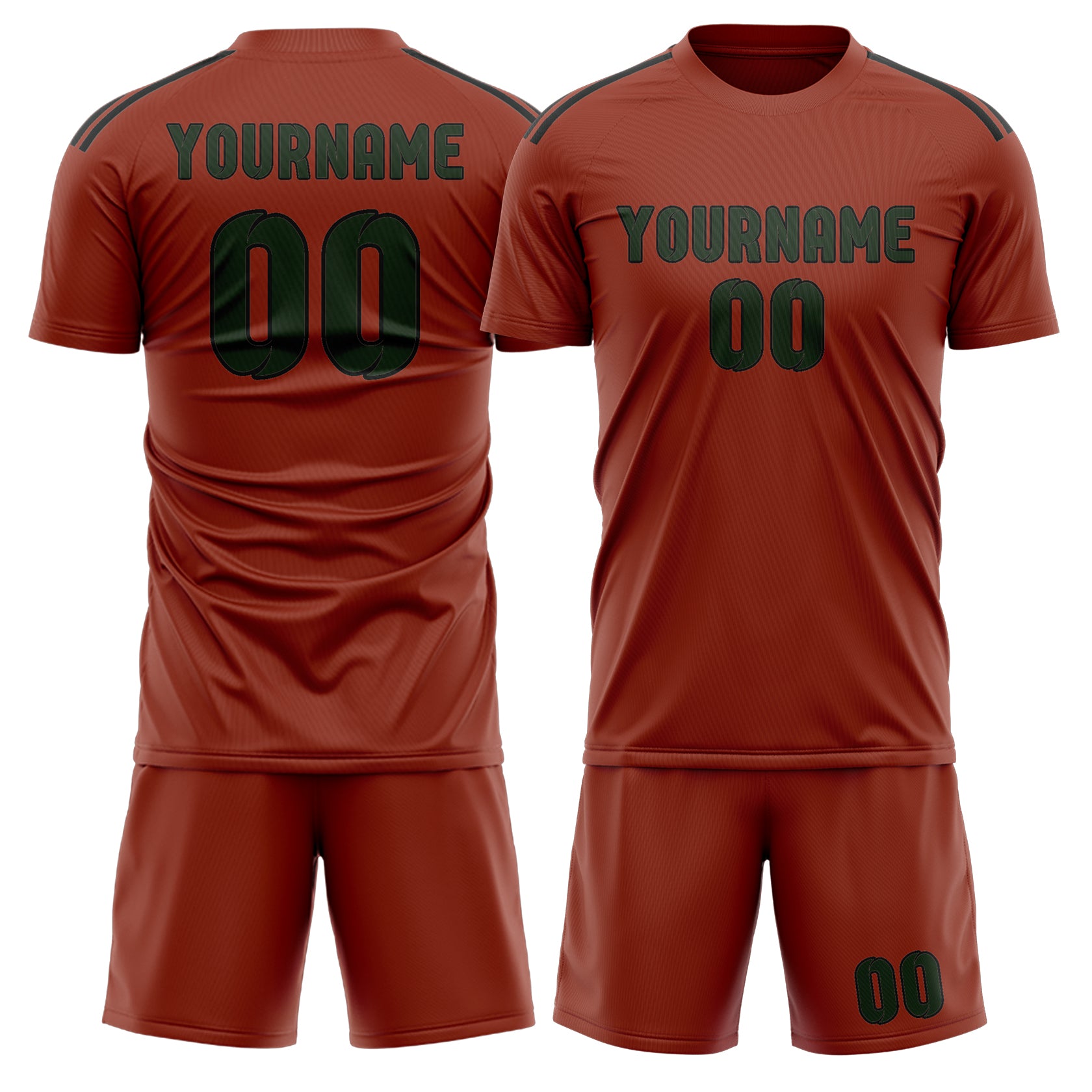 Maßgeschneidertes Professionelles Korallenrot Tannengrün Fußballtrikot-Set
