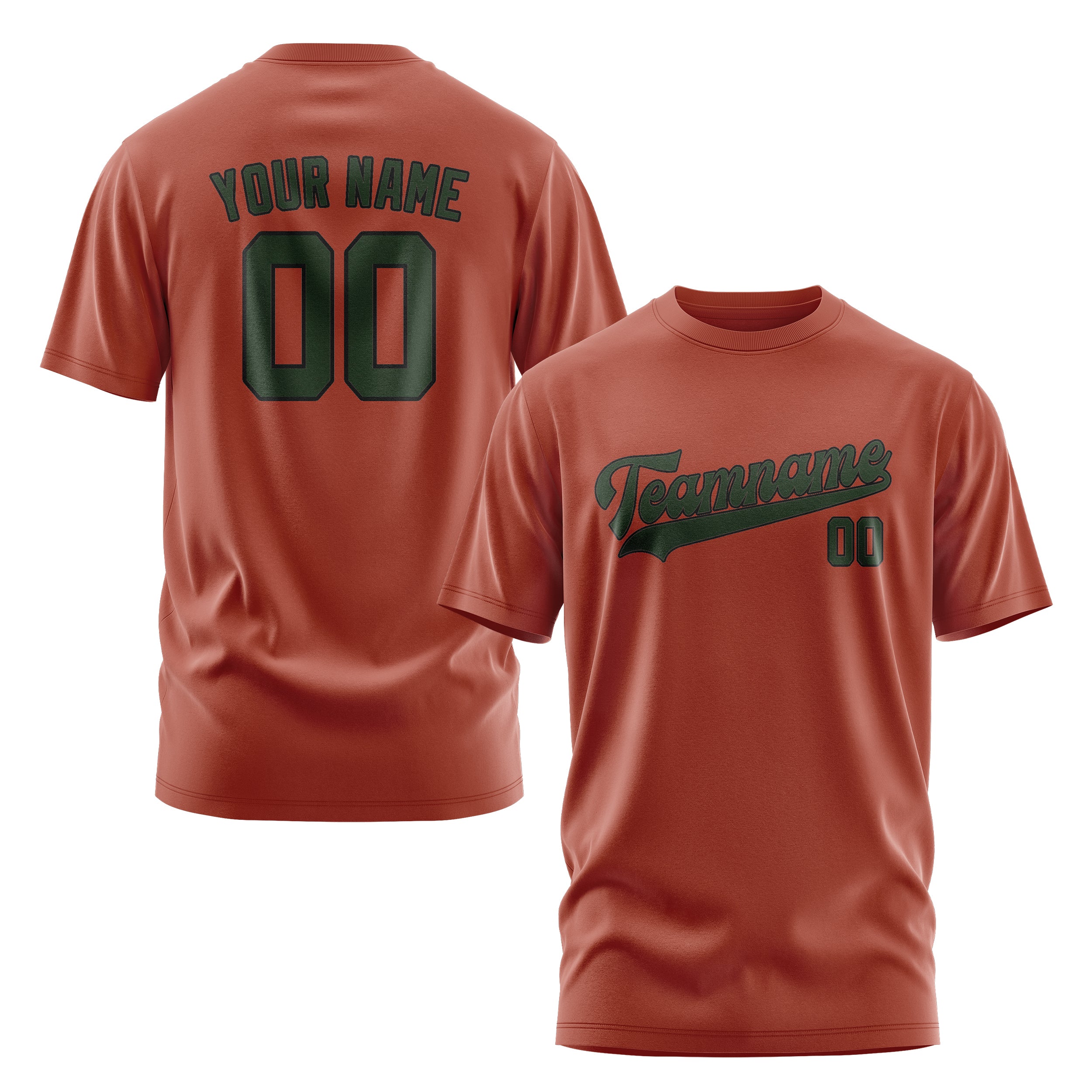 Maßgeschneidertes Korallenrot Tannengrün T-Shirt
