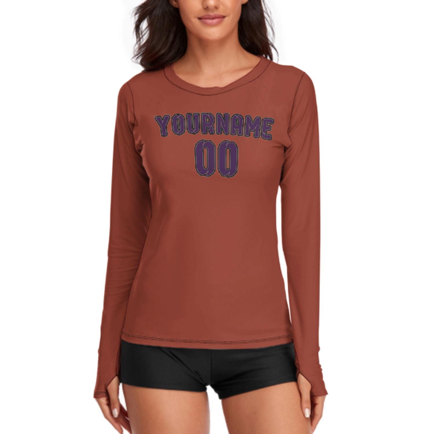 Maßgeschneidertes Korallenrot Lila Damen Langarmshirt