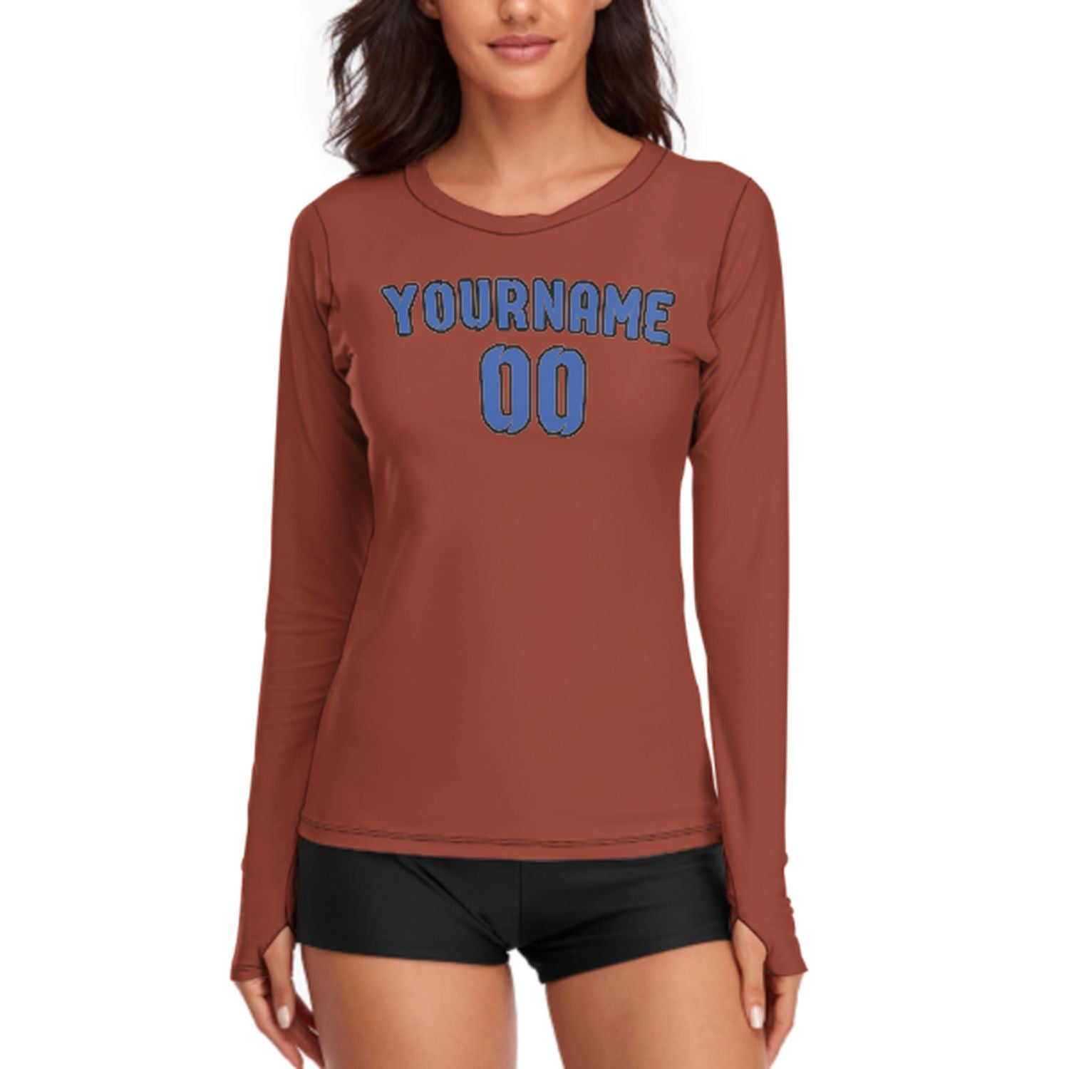 Maßgeschneidertes Korallenrot Himmelblau Damen Langarmshirt