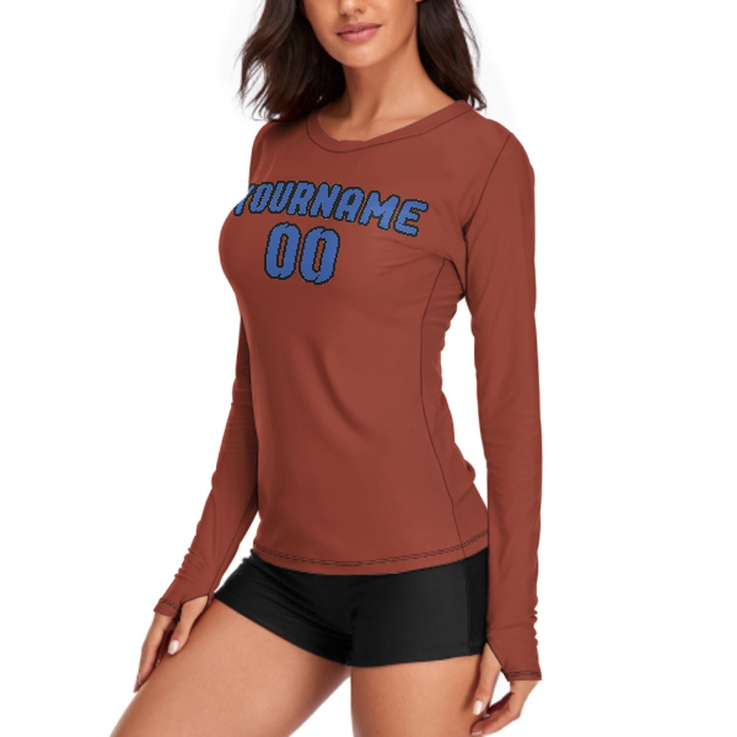Maßgeschneidertes Korallenrot Himmelblau Damen Langarmshirt