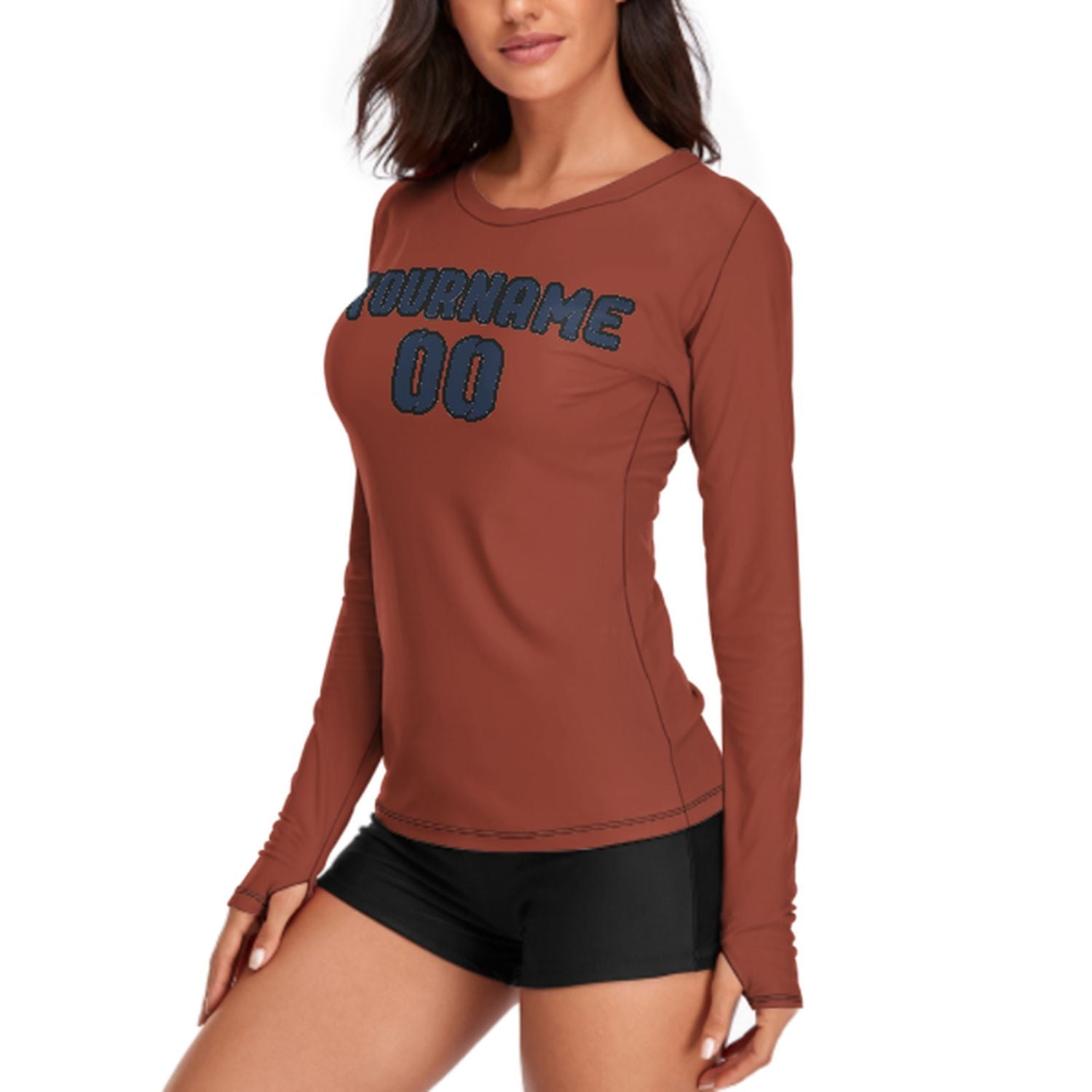 Maßgeschneidertes Korallenrot Marineblau Damen Langarmshirt